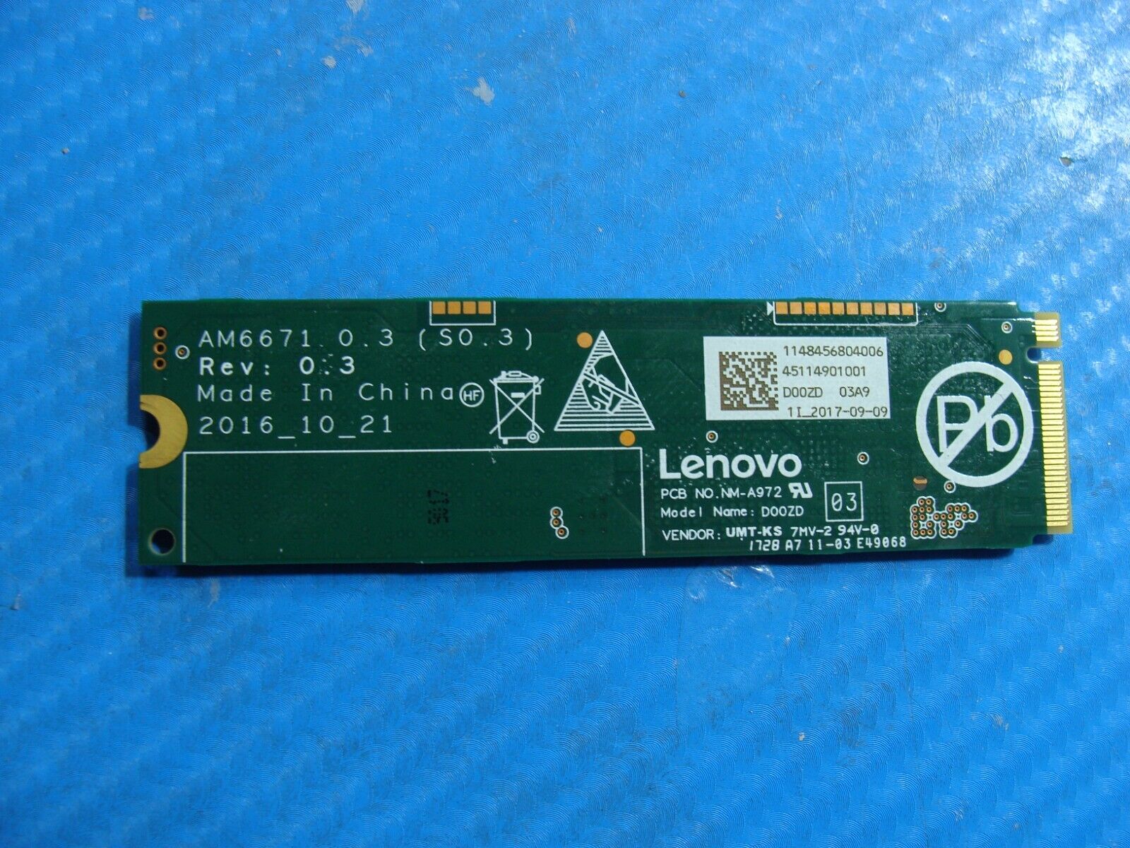 Lenovo X1 Carbon 5th Gen 256GB NVMe M.2 SSD Solid State Drive 00UP470 SSS0L25089