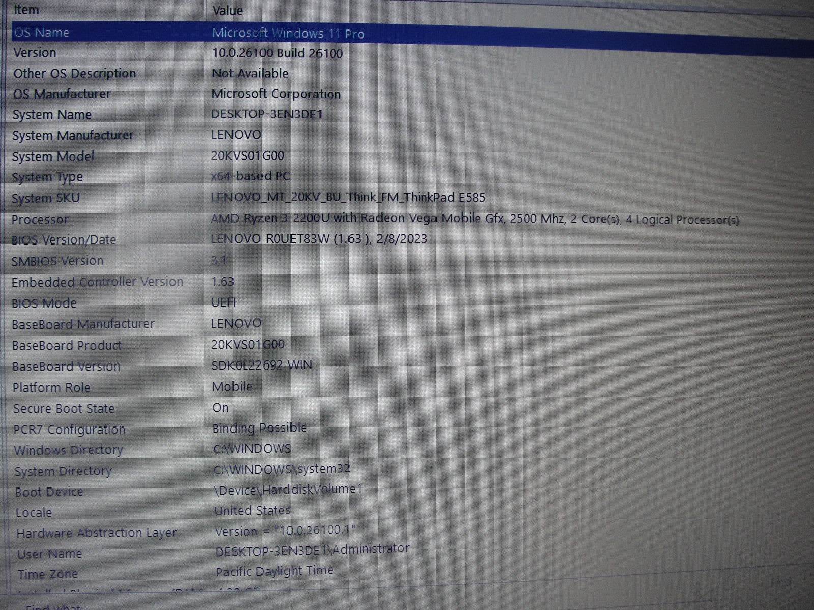 Lenovo ThinkPad E585 15.6” HD AMD Ryzen 3 2200U 2.5GHz 4GB 256GB+Original Charge - Tested Computer Laptop Parts