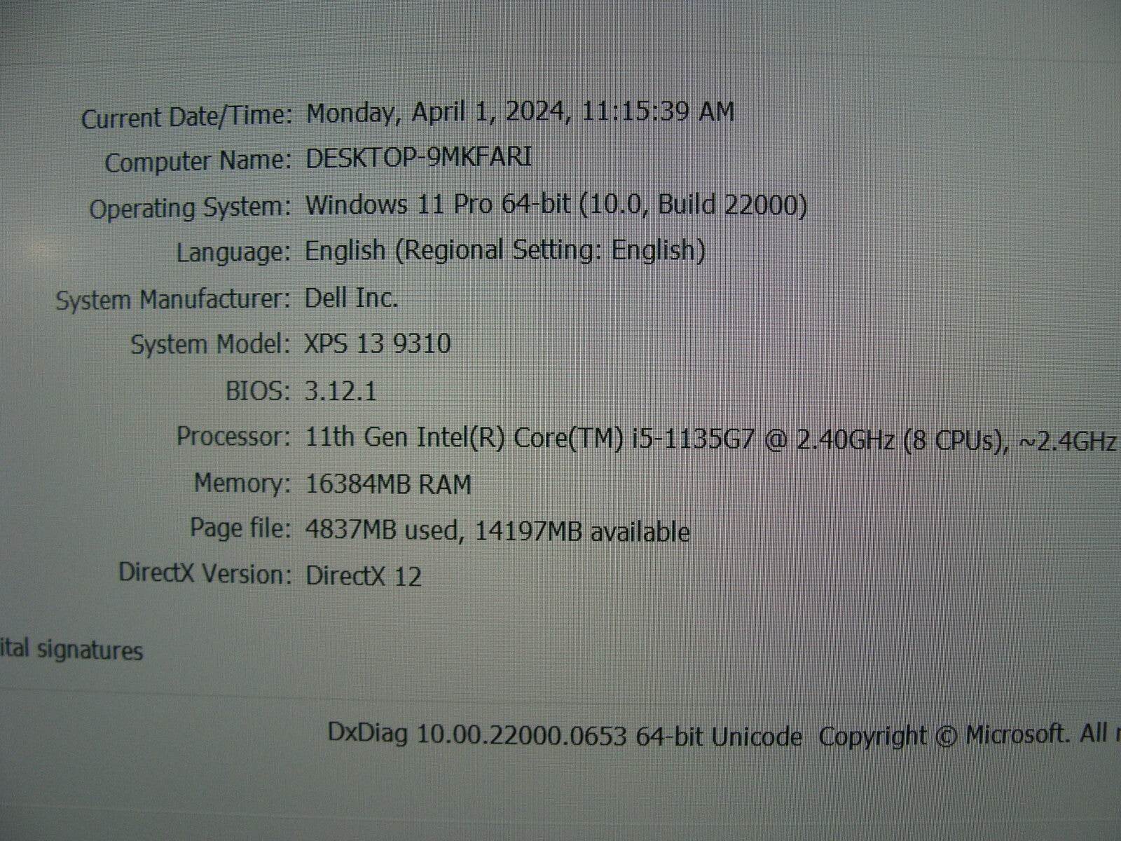 Dell XPS 13 9310 Laptop FHD+ Intel i5-1135G7 2.4GHz 16GB 256GB EXCELLENT BATTERY - Tested Computer Laptop Parts