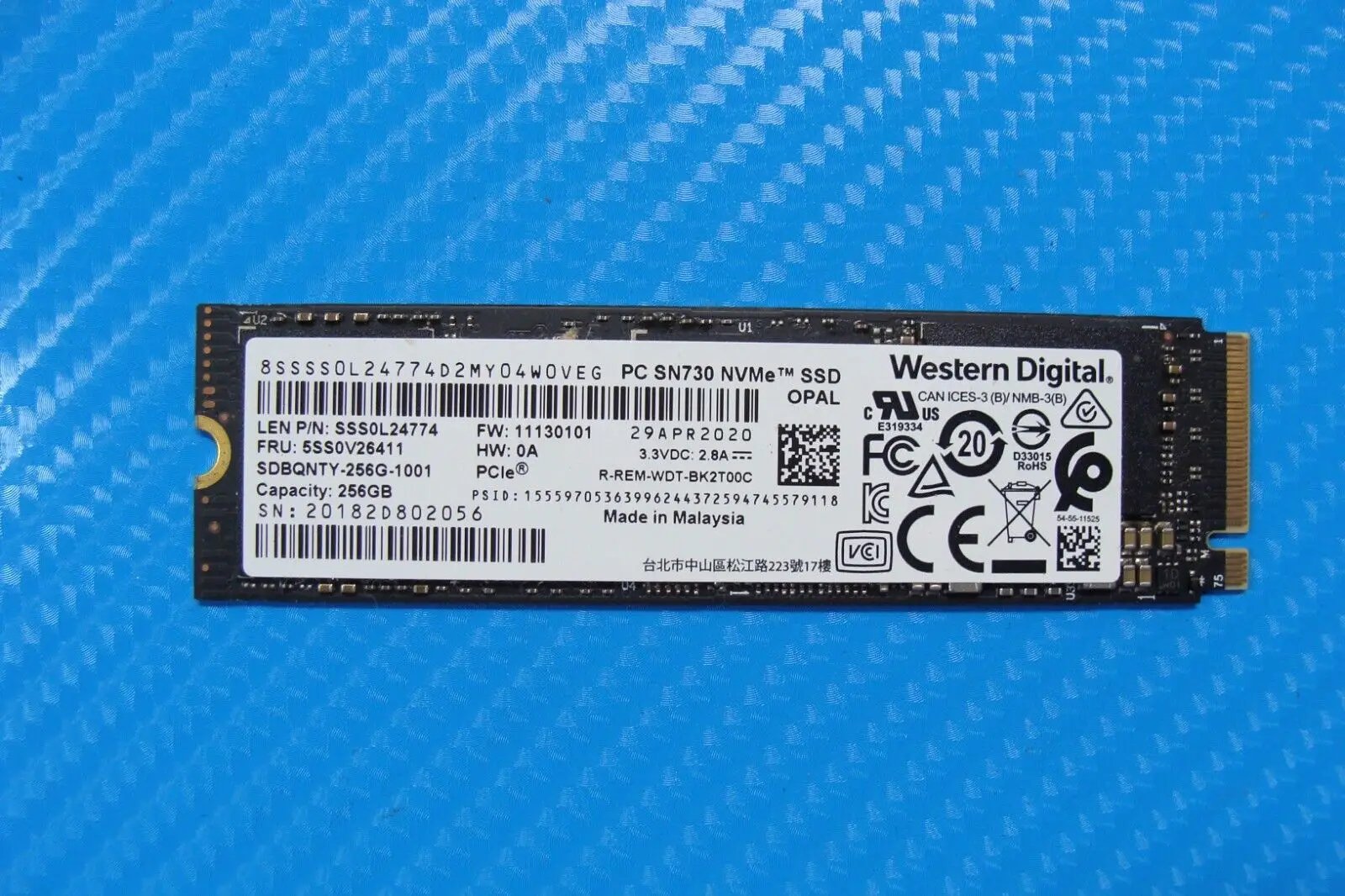 Lenovo X380 Yoga WD 256GB NVMe M.2 SSD Solid State Drive SDBQNTY-256G-1001