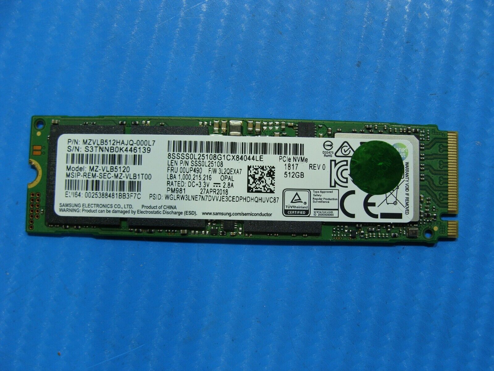 Lenovo T570 Samsung 512GB NVMe M.2 SSD Solid State Drive MZVLB512HAJQ-000L7