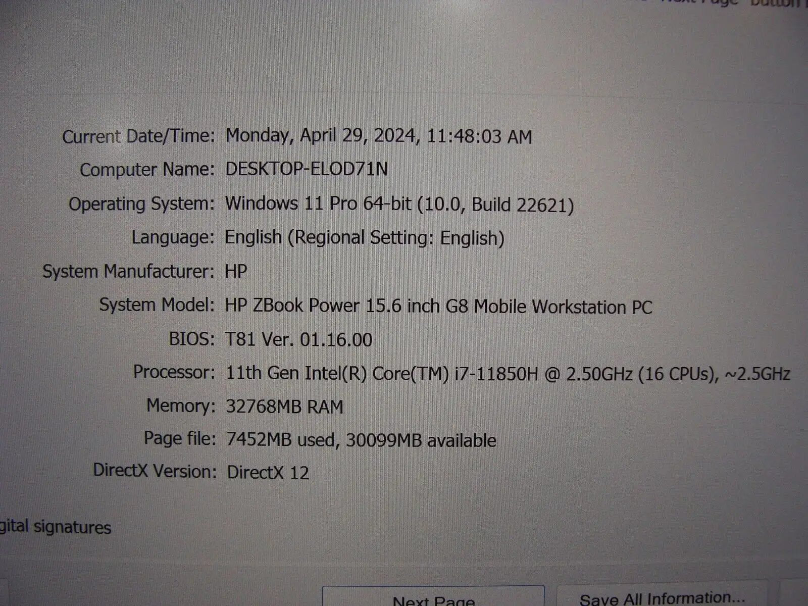 HP ZBook Power G8 Workstation UHD 4K i7-11850H 32GB 512GB NVIDIA T1200 WRTY2025