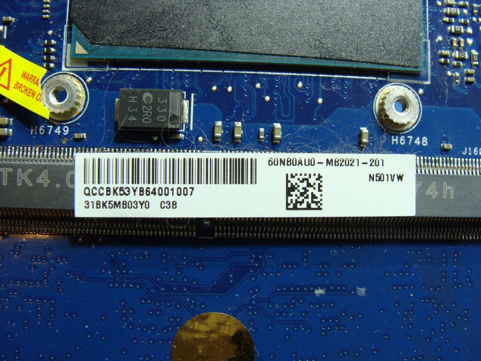 Asus ZenBook UX501V 15.6 i7-6700HQ 2.6GHz GTX960M 4G Motherboard 60NB0AU0-MB2021