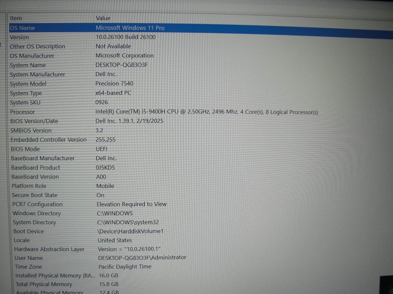 Dell Precision 7540 15” FHD i5-9400H 2.5GHz 16GB SSD 256GB NVIDIA Quadro T1000 - Tested Computer Laptop Parts