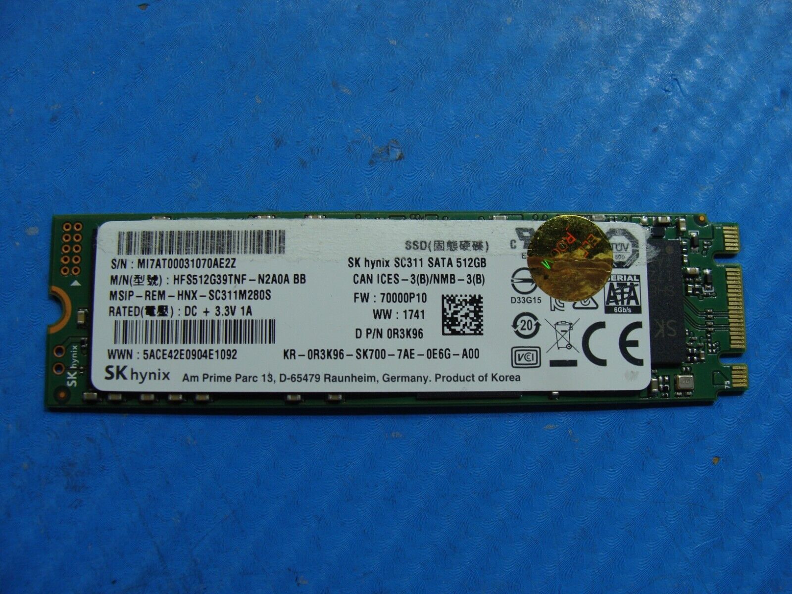 Dell 5480 SK hynix SSD 512GB M.2 SATA HFS512G39TNF-N2A0A R3K96