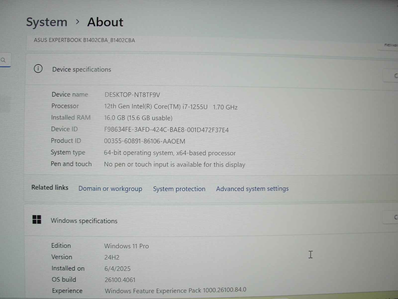 Asus ExpertBook B1402CBA 14”FHD Core i7-1255U 1.7GHz 16GB 512GB SSD+Charger - Tested Computer Laptop Parts