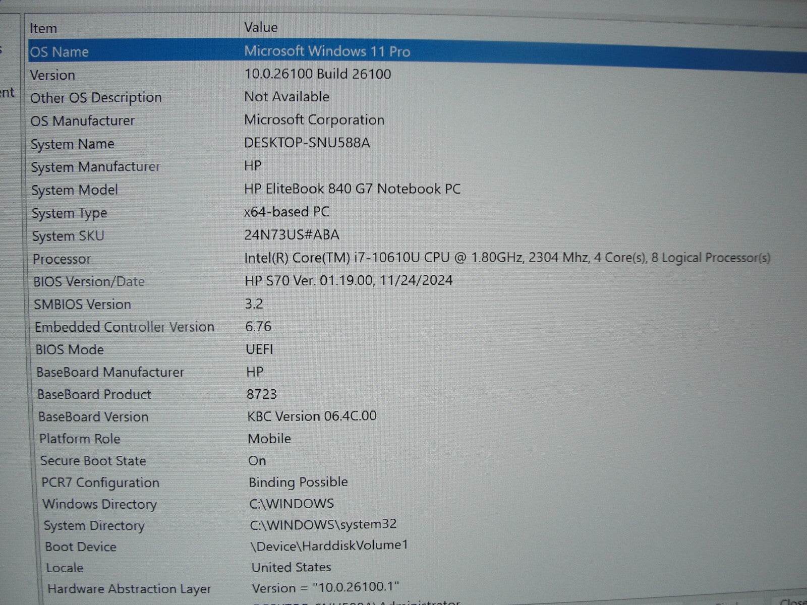 HP EliteBook 840 G7 14” FHD Intel Core i7-10610U 1.8GHz 8GB 256GB SSD + Charger - Tested Computer Laptop Parts