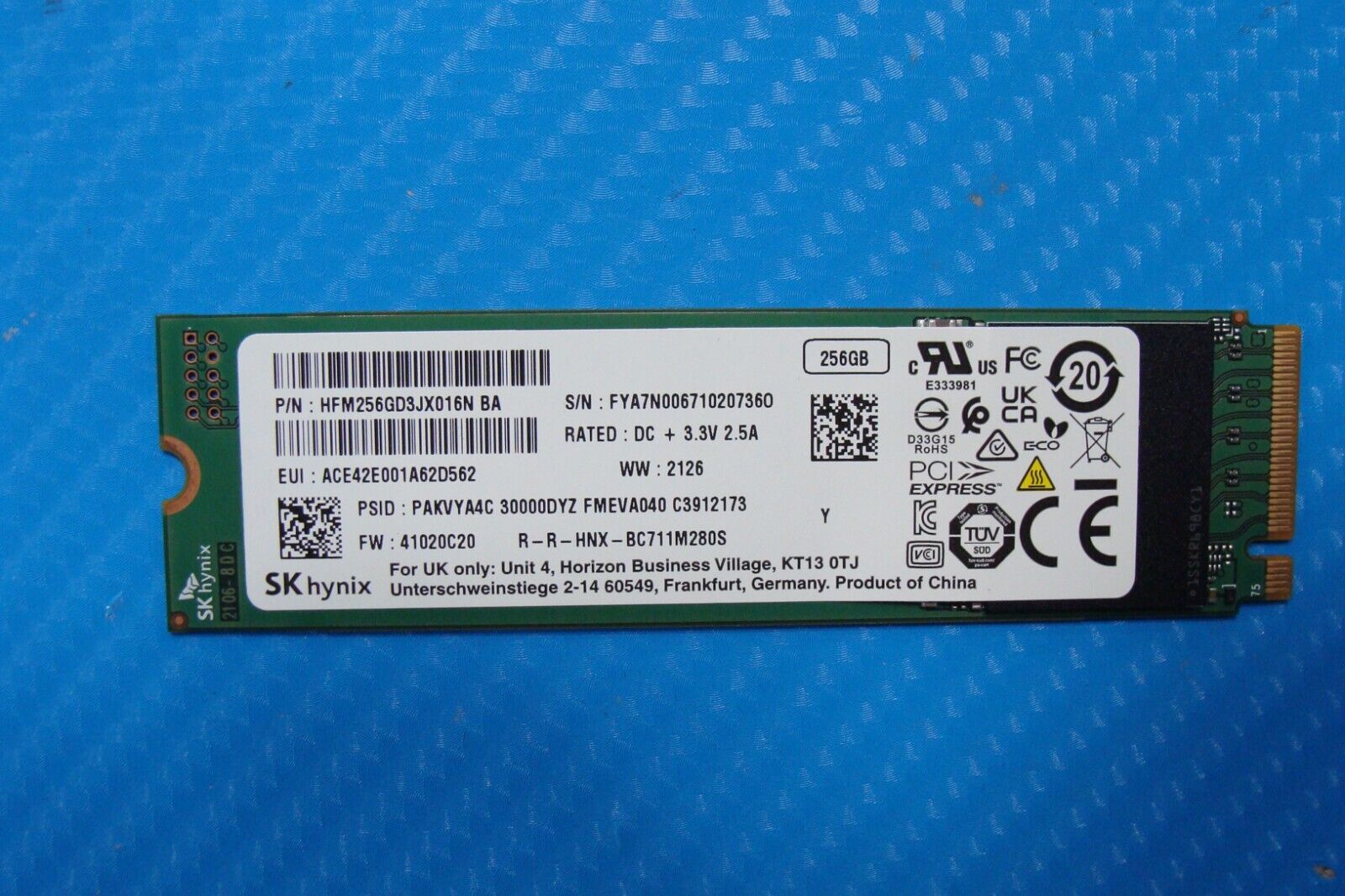 Acer TMP214-41-G2-R85M SK Hynix 256GB M.2 SSD Solid State Drive HFM256GD3JX016N