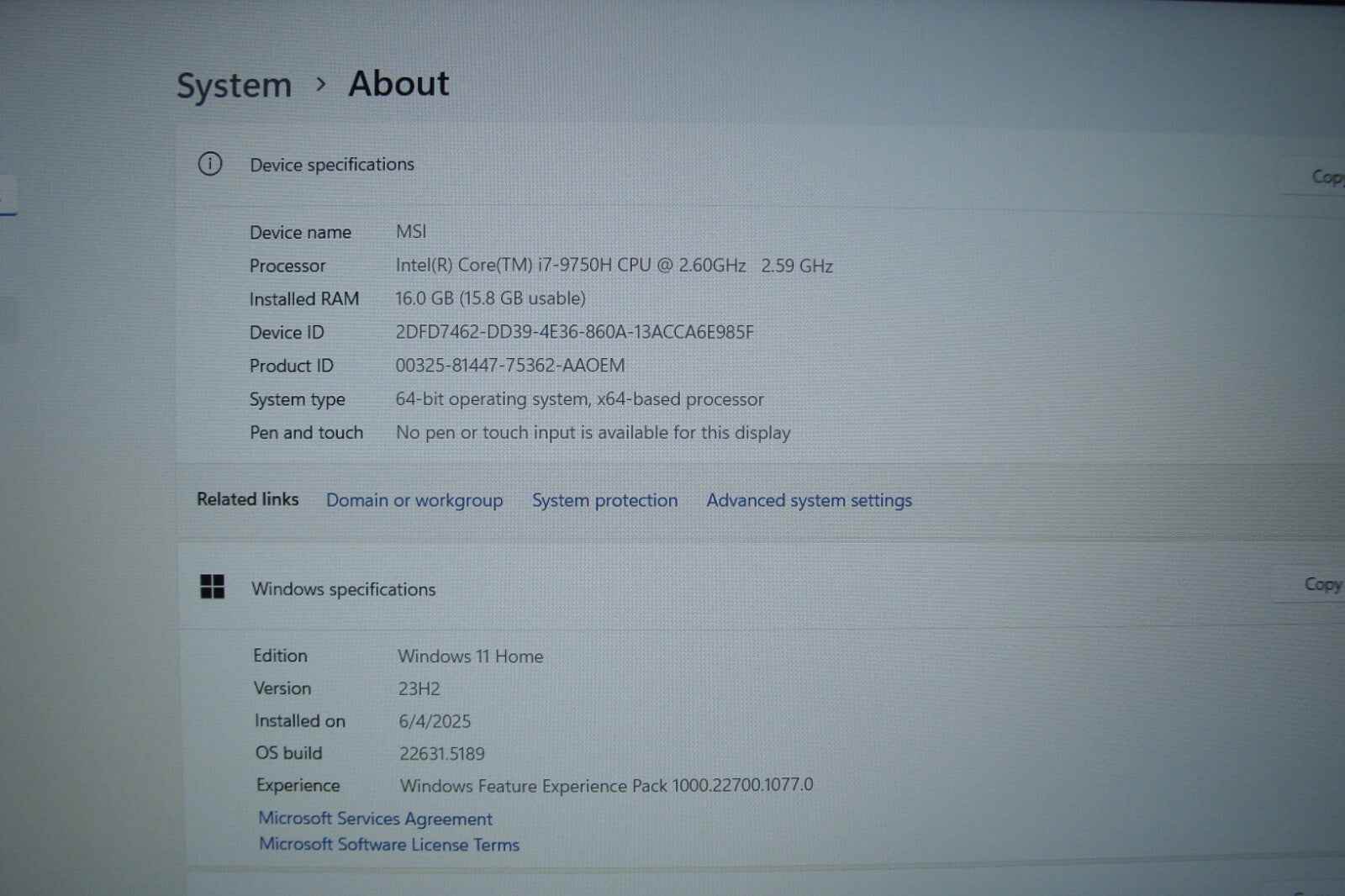 MSI GL63 9SDK 15.6'' FHD i7-9750H 2.6GHz 16GB 512GB/1TB GTRX 1660 Ti Battery 91% - Tested Computer Laptop Parts