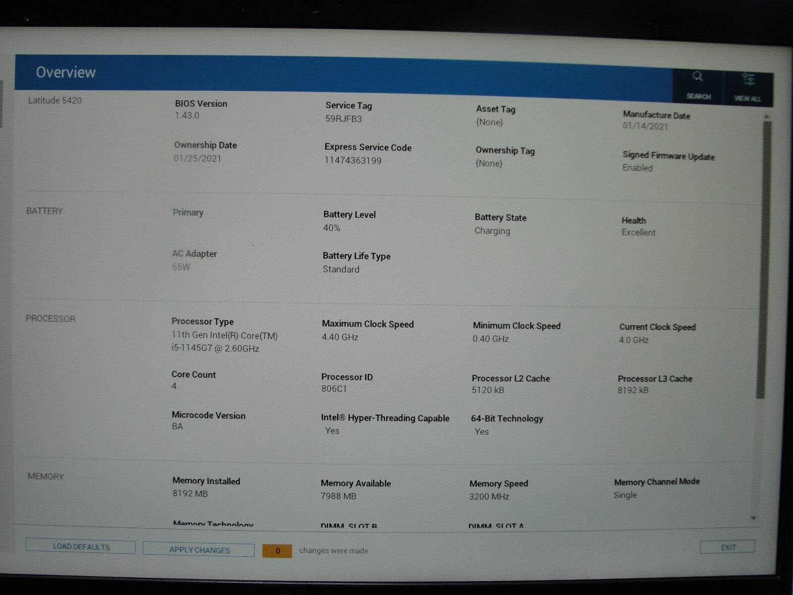Dell Latitude 5420 14”FHD Intel Core i5-1145G7 2.6GHz 8GB 256GB SSD + Charger - Tested Computer Laptop Parts