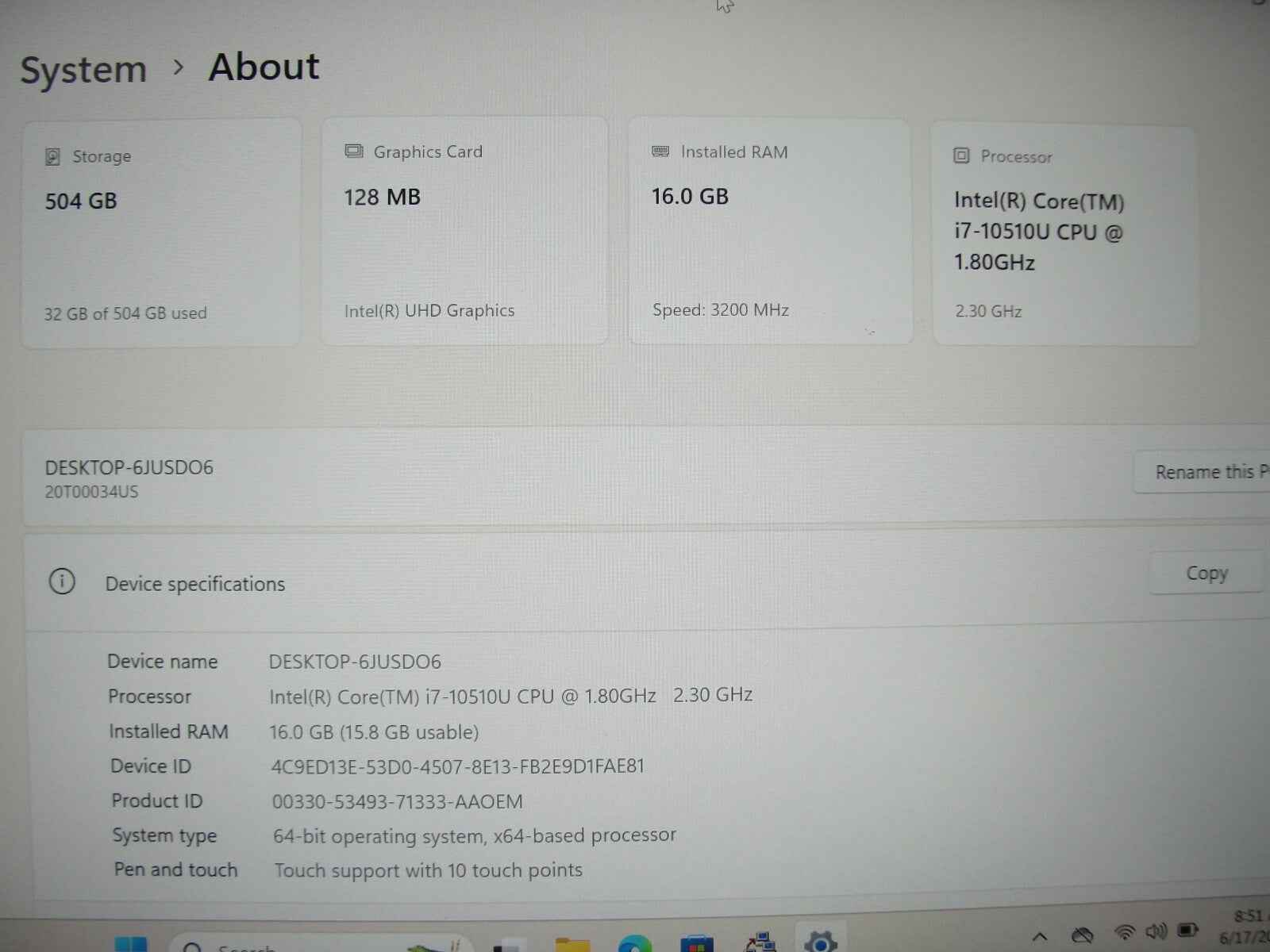 Lenovo ThinkPad T14s Gen 1 14” TOUCH FHD Intel Core i7-10510U 1.8GHz 16GB 512GB - Tested Computer Laptop Parts