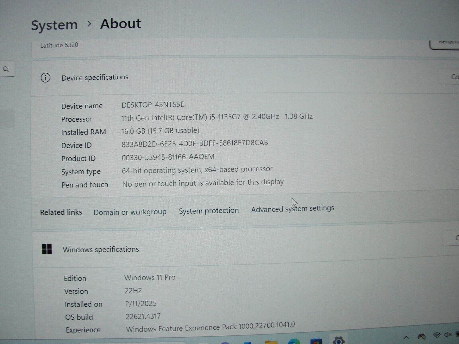 Dell Latitude 5320 14” FHD Intel Core i5-1135G7 2.4GHz 16GB SSD Reset 256GB - Tested Computer Laptop Parts