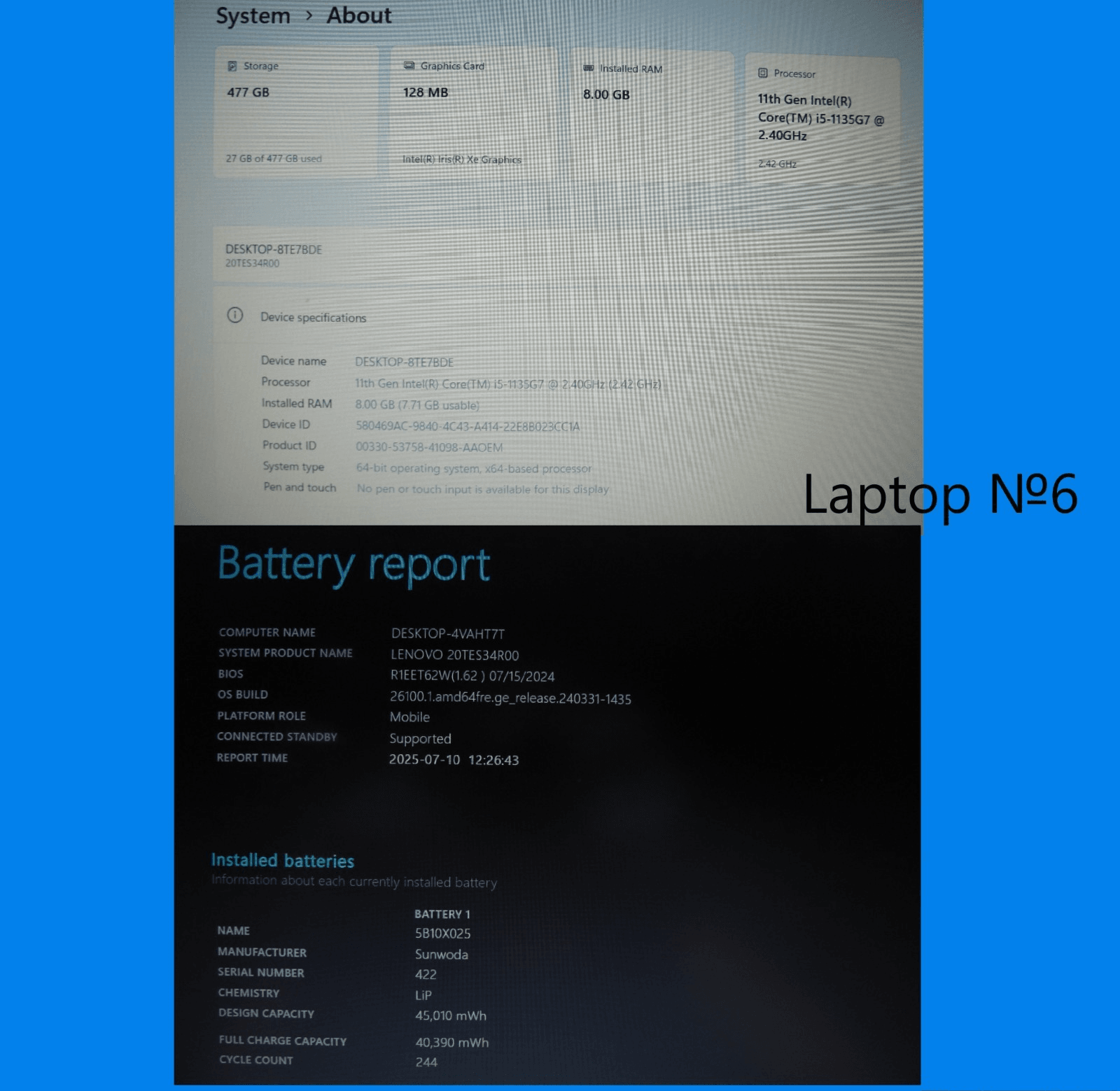 Lenovo ThinkPad E15 Gen 2 15.6”FHD Core i5-1135G7 2.4GHz 8GB SSD Reset 512GB - Tested Computer Laptop Parts