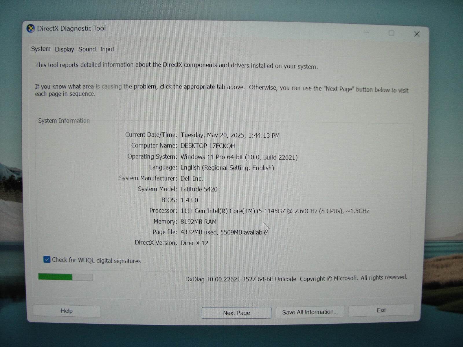 Dell Latitude 5420 14”FHD Intel Core i5-1145G7 2.6GHz 8GB 256GB SSD + Charger - Tested Computer Laptop Parts