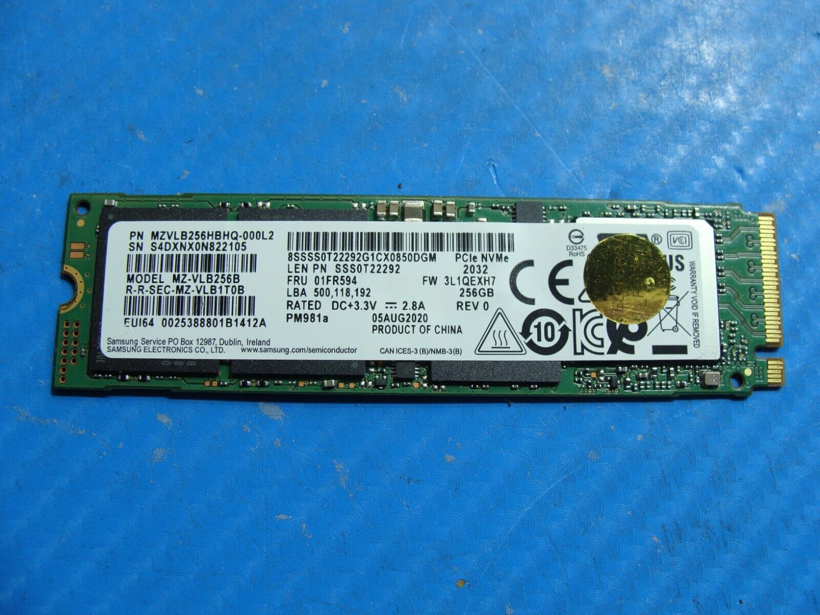 Lenovo E580 Samsung 256GB M.2 NVMe SSD Solid State Drive MZVLB256HBHQ-000L2