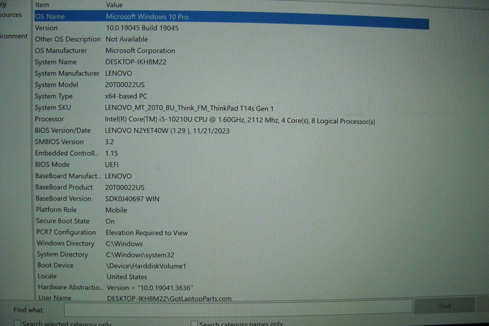 Lenovo ThinkPad T14s Gen1 Core i5-10210U 1.6GHz 8GB SSD 512GB+Original Charger - Tested Computer Laptop Parts