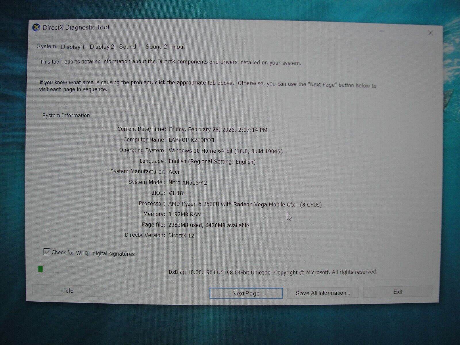 Acer Nitro 5 AN515-42-R5ED 15.6” AMD Ryzen 5 2500U 2GHz 8GB SSD Reset 1TB - Tested Computer Laptop Parts