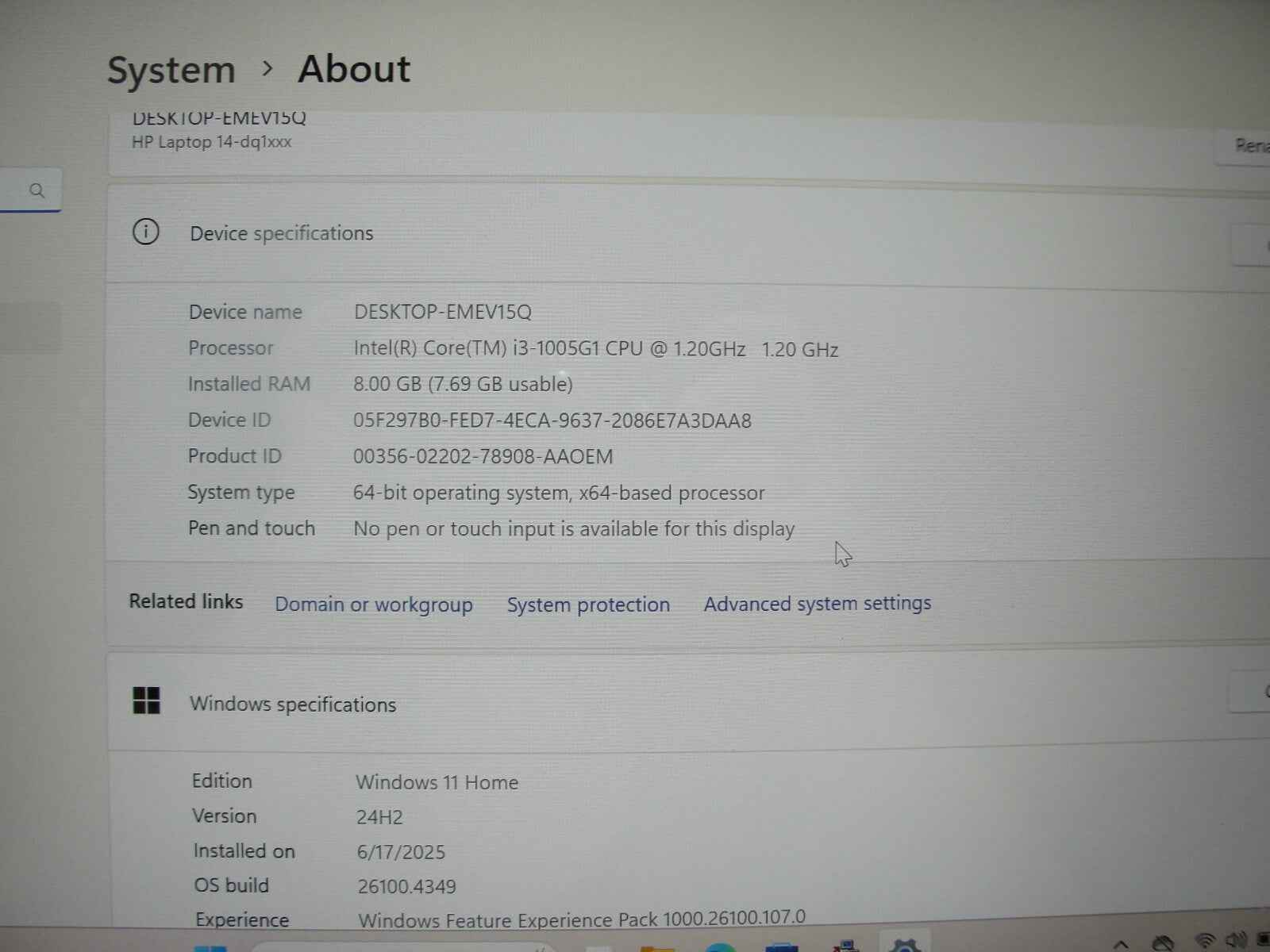 HP 14-DQ1043CL 14” FHD Intel Core i3-1005G1 1.2GHz 8GB 256GB SSD +Charger - Tested Computer Laptop Parts