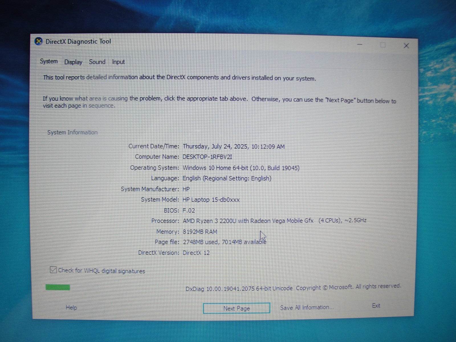 HP 15-DB0051OD 15.6”HD AMD Ryzen 3 2200U 2.5GHz 8GB HDD Reset 1TB+ Charger - Tested Computer Laptop Parts