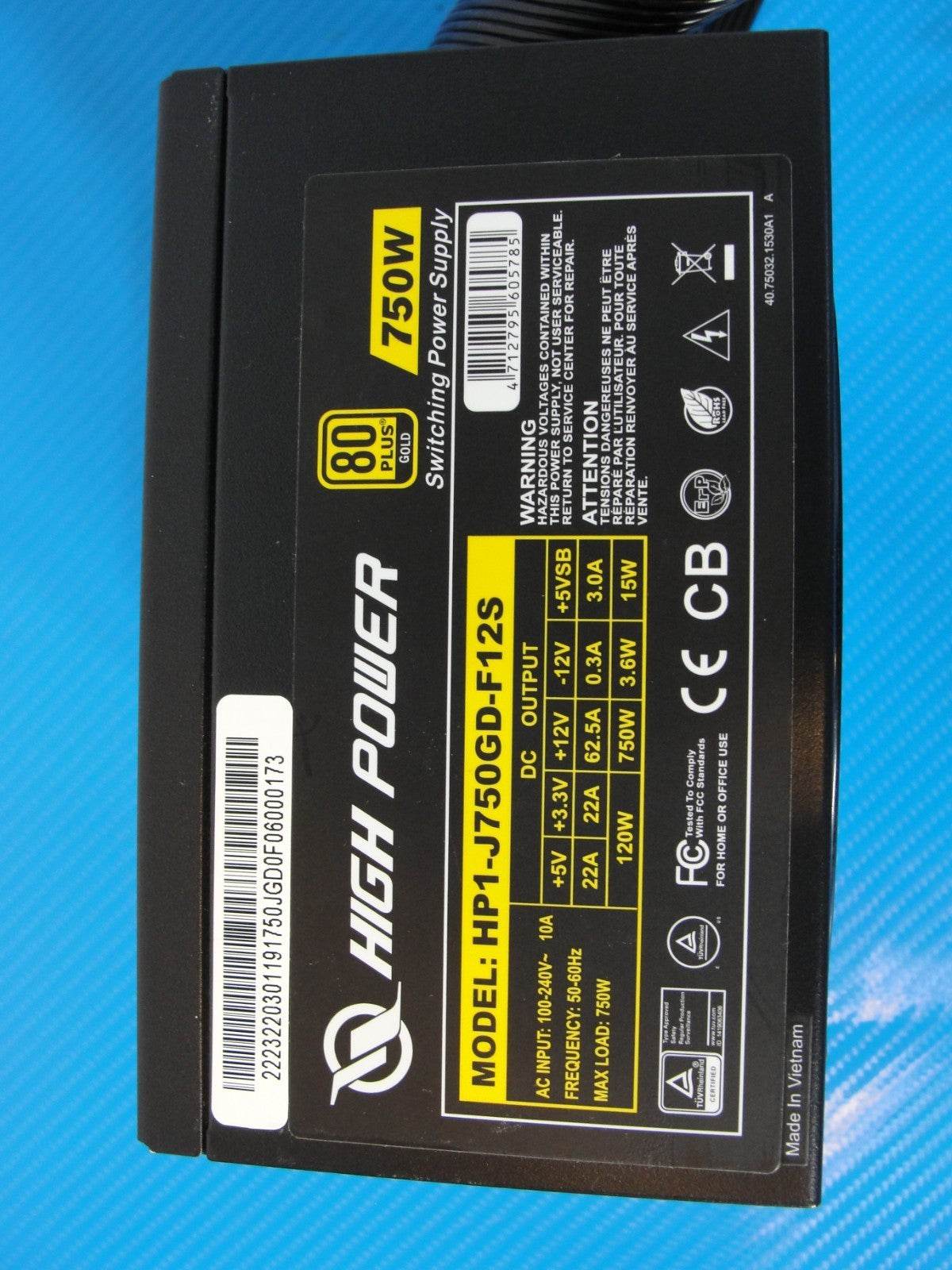 High Power HP1-J750GD-F12S Active PFC ATX 750W 80Plus Gold Power Supply - Tested Computer Laptop Parts