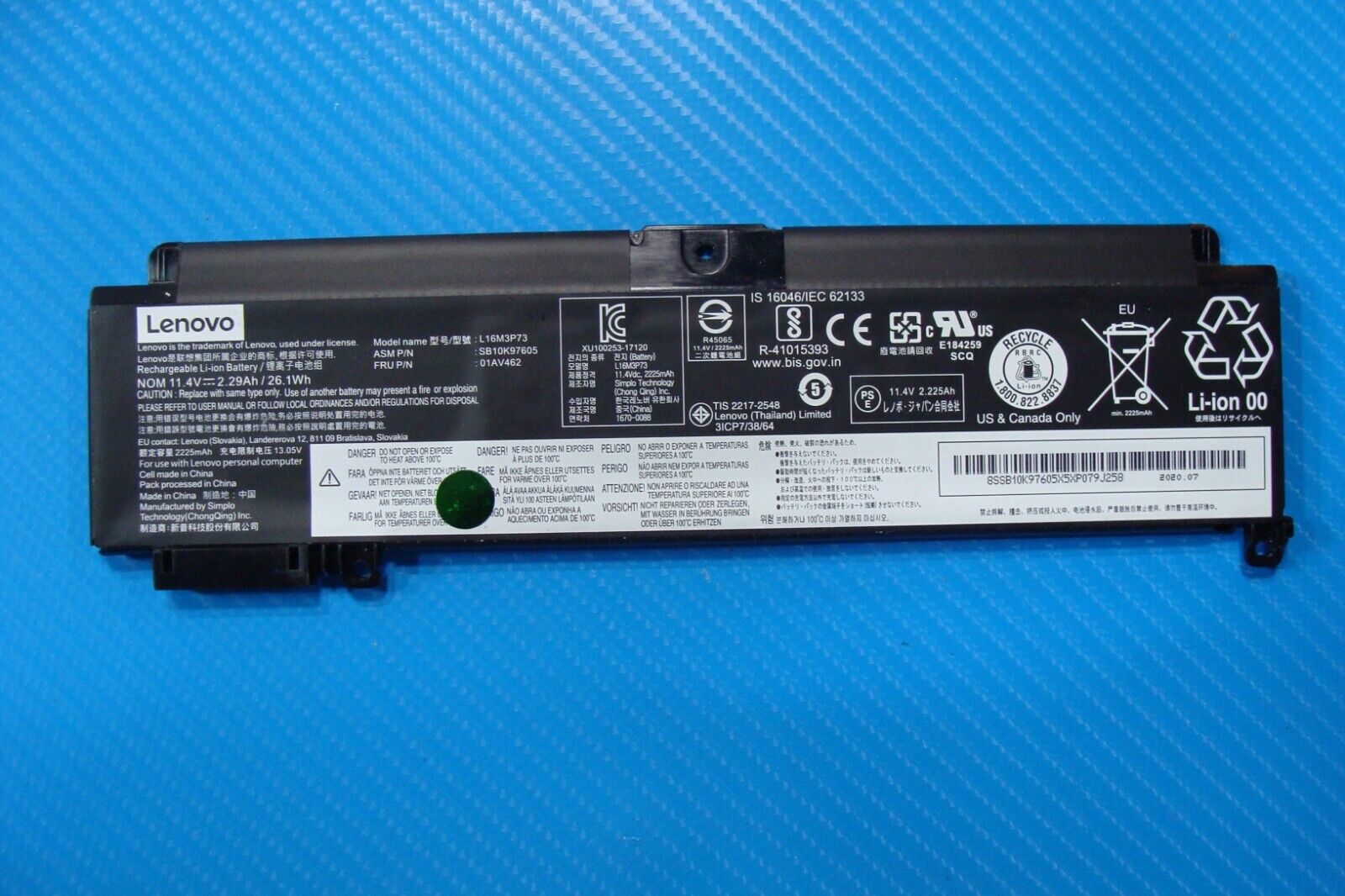 Lenovo ThinkPad 14” T470s OEM Battery 11.4V 26.1Wh 2229mAh 01AV462 SB10K97605