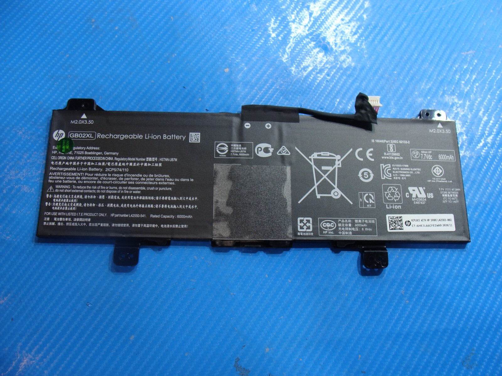 HP Chromebook 14” 14-db0031nr Battery 7.7V 47.3Wh 6000mAh L42583-002 GB02XL - Tested Computer Laptop Parts