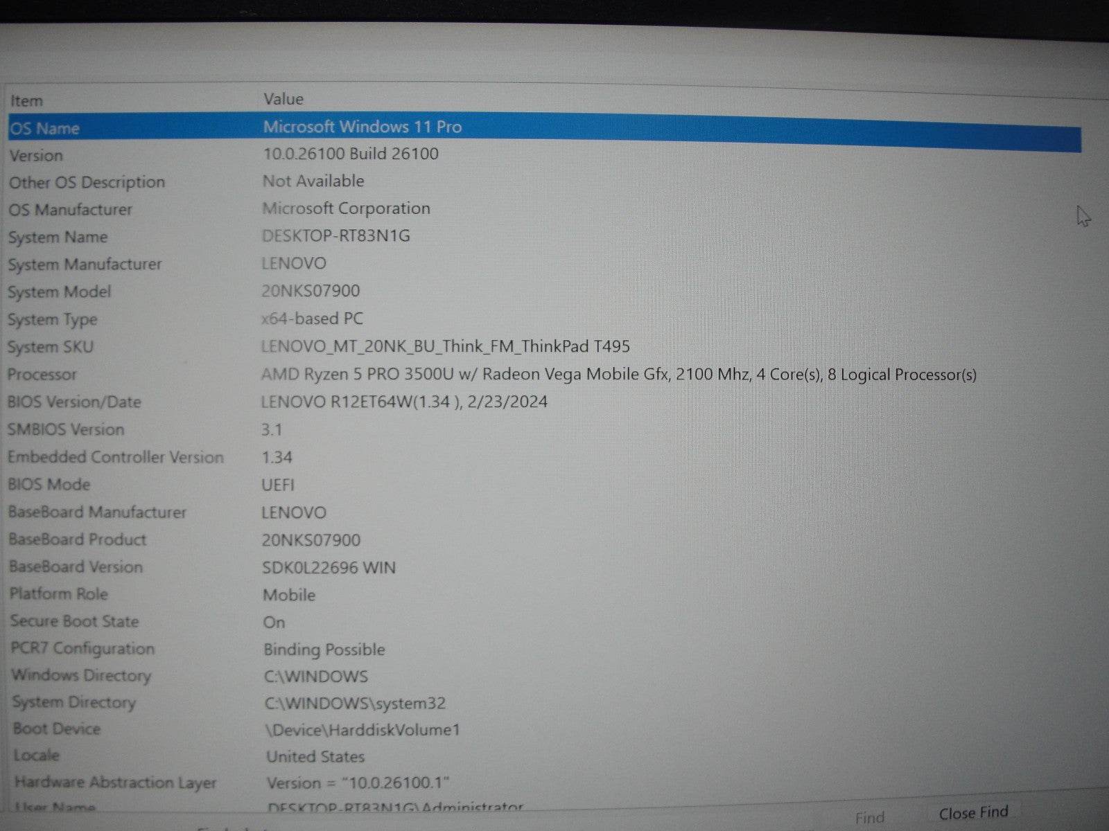 Lenovo ThinkPad T495 14”FHD TOUCH AMD Ryzen 5Pro 3500U 2.1GHz 8GB SSD Reset256GB - Tested Computer Laptop Parts