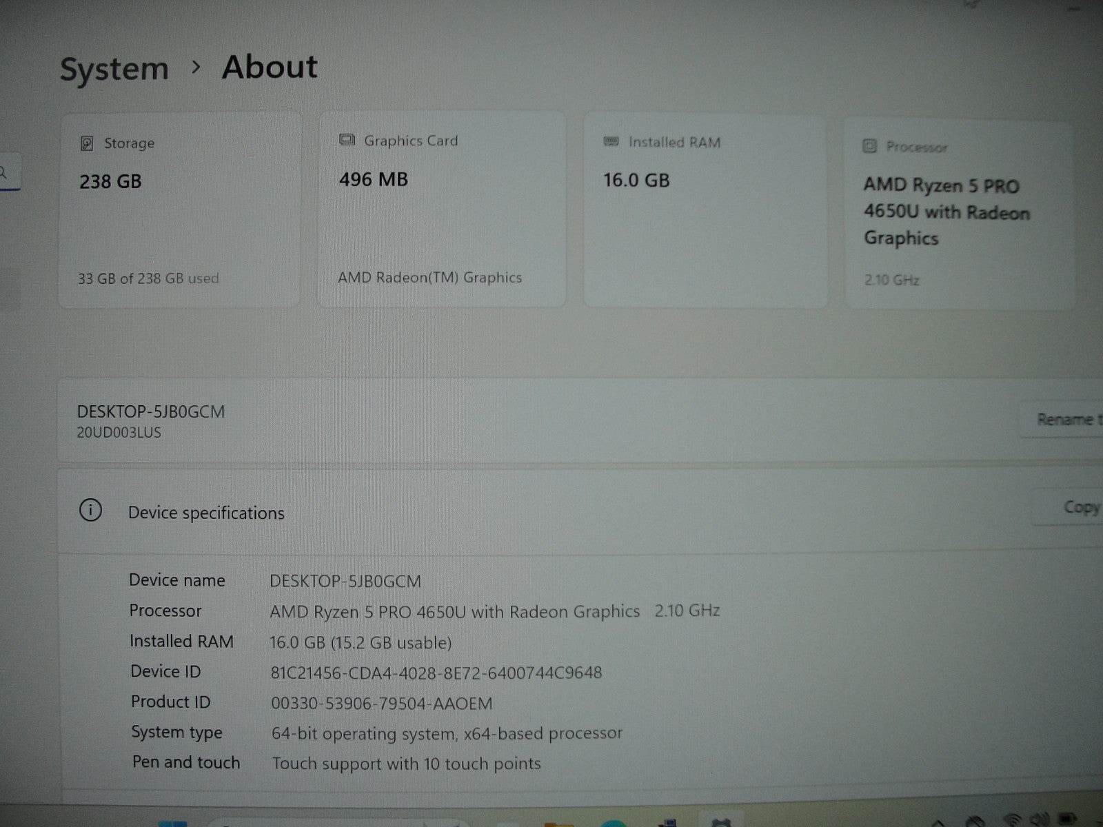 Lenovo ThinkPad T14 Gen 1 14” FHD TOUCH AMD Ryzen 5 Pro 4650U 2.1GHz 16GB 256GB - Tested Computer Laptop Parts