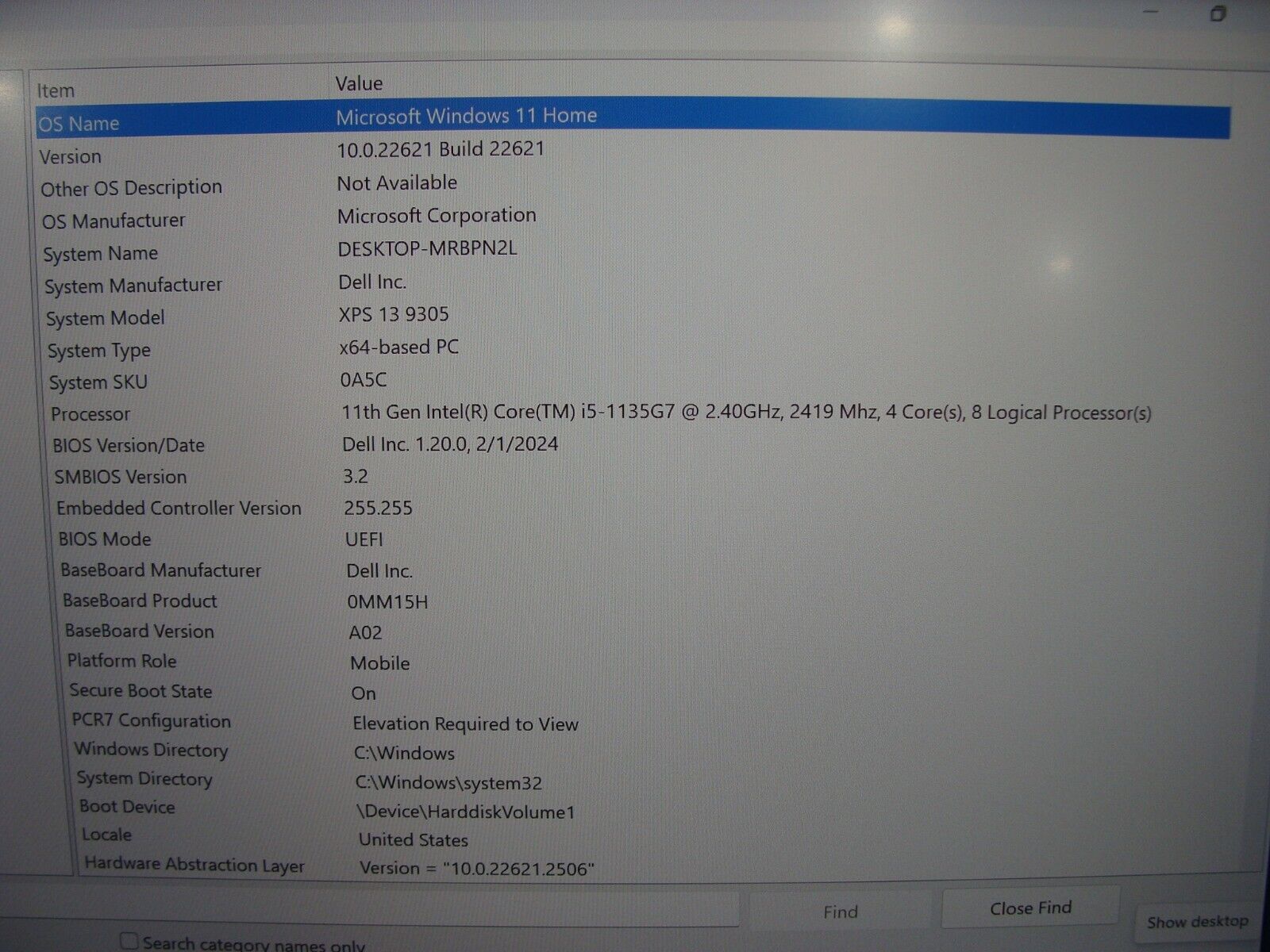 Dell XPS 13 9305 Intel i5-1135G7 13.3