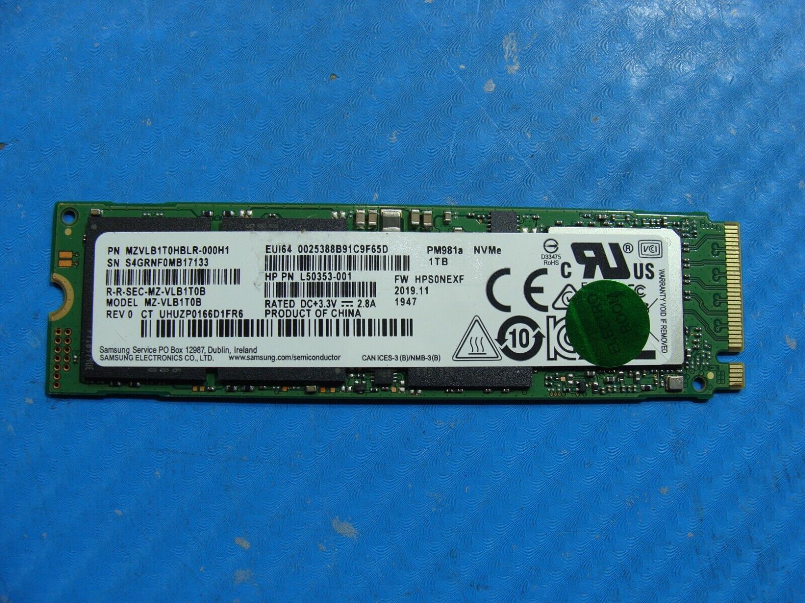 HP 15u G6 Samsung 1TB M.2 NVMe SSD Solid State Drive MZVLB1T0HBLR-000H1