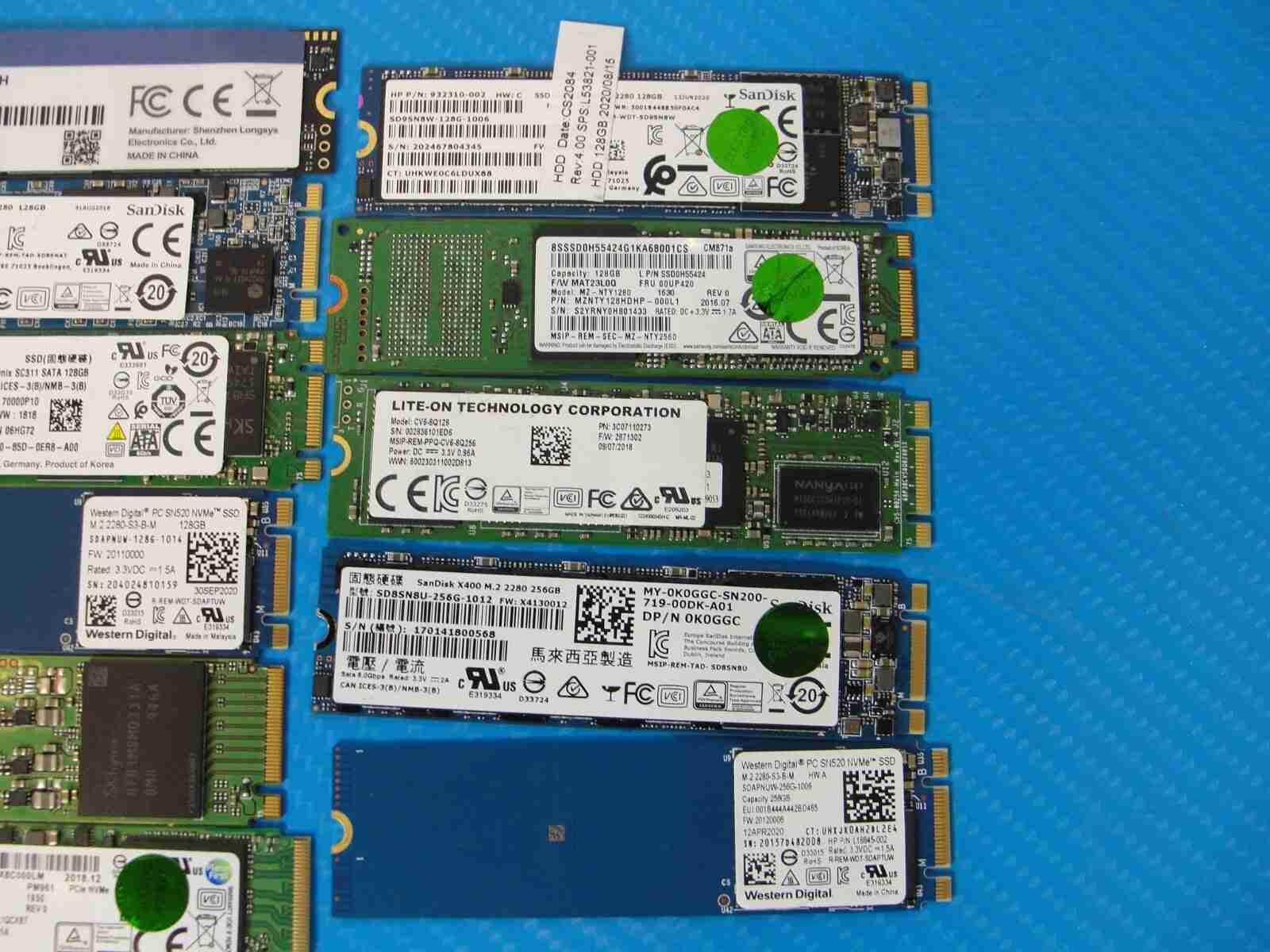 LOT of 25x Internal 128/256 GB PCIe NVMe M2 2280 Solid State Drive SSD MIX BRAND - Tested Computer Laptop Parts