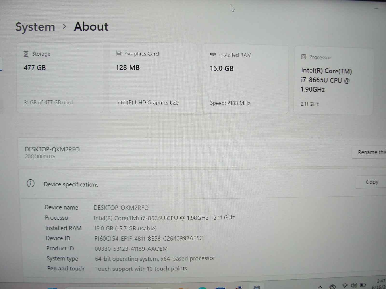 Lenovo ThinkPad X1 Carbon Gen 7 14”TOUCH FHD Core i7-8665U 1.9GHz 16GB 512GB SSD - Tested Computer Laptop Parts