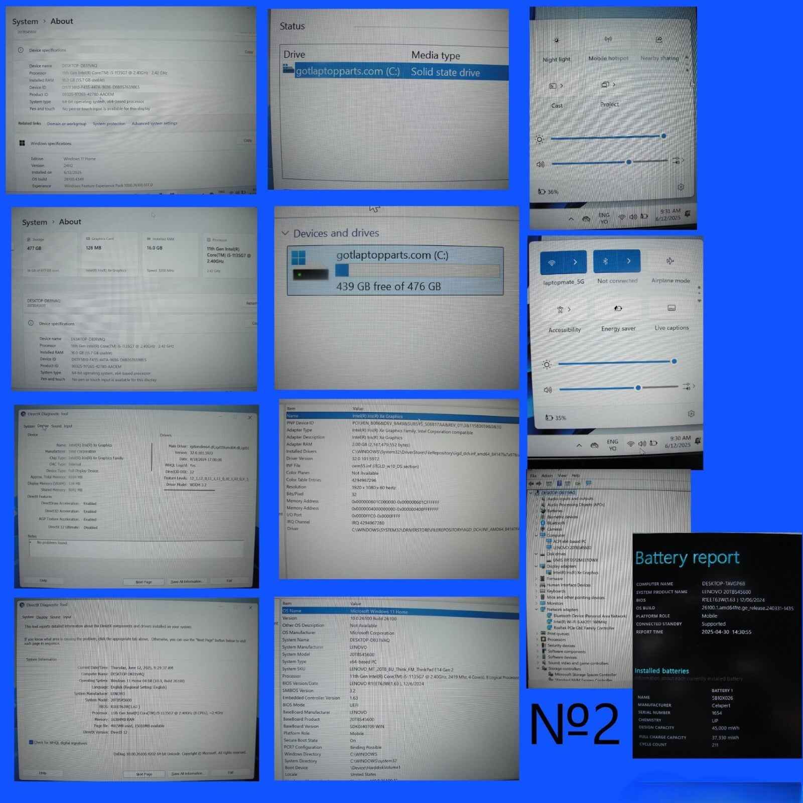 Lenovo ThinkPad E14 Gen 2 14”FHD Core i5-1135G7 2.4GHz 16GB 512GB SSD +Charger - Tested Computer Laptop Parts