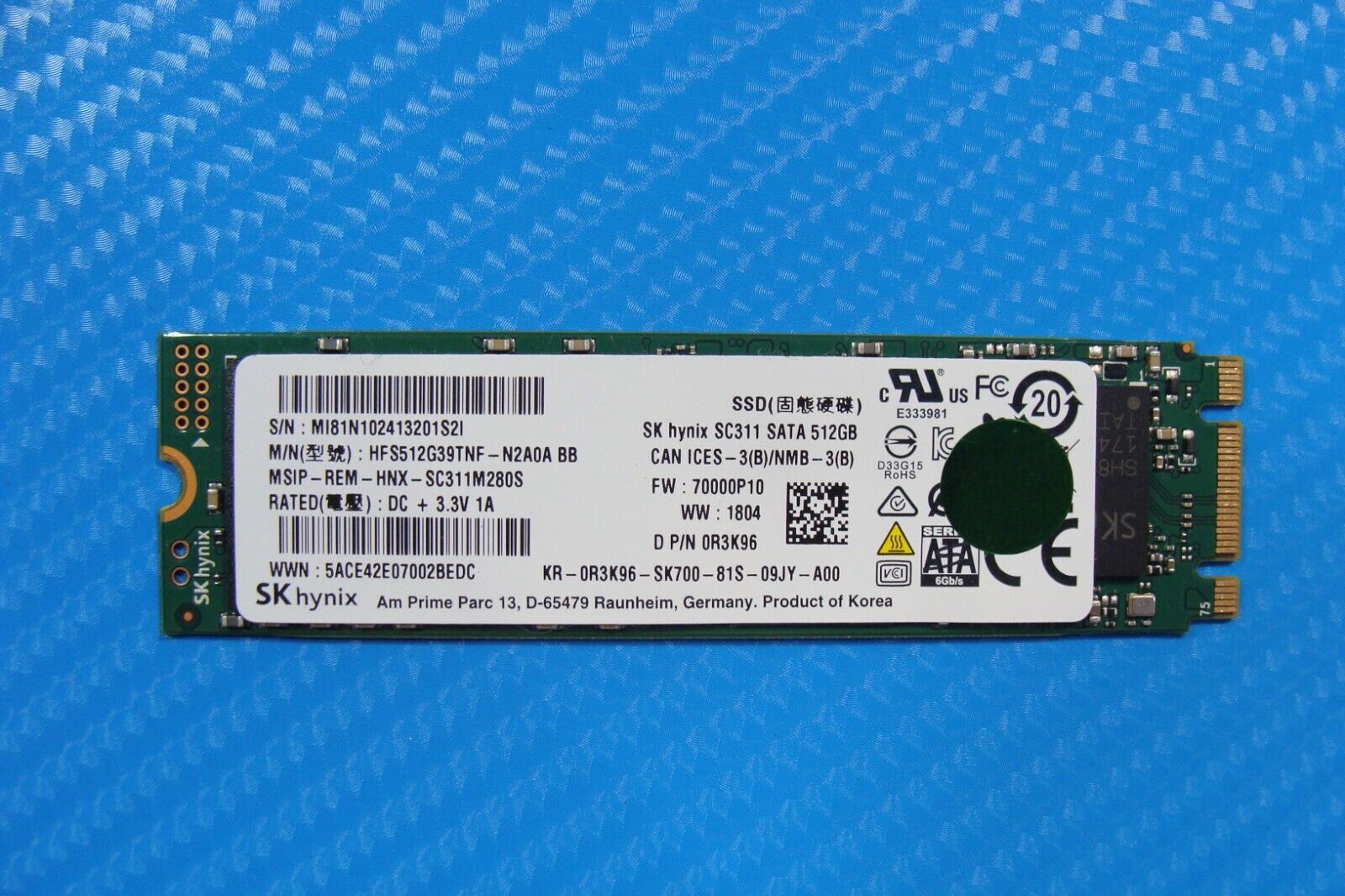 Dell 7480 SK hynix SSD 512GB M.2 Sata HFS512G39TNF-N2A0A R3K96