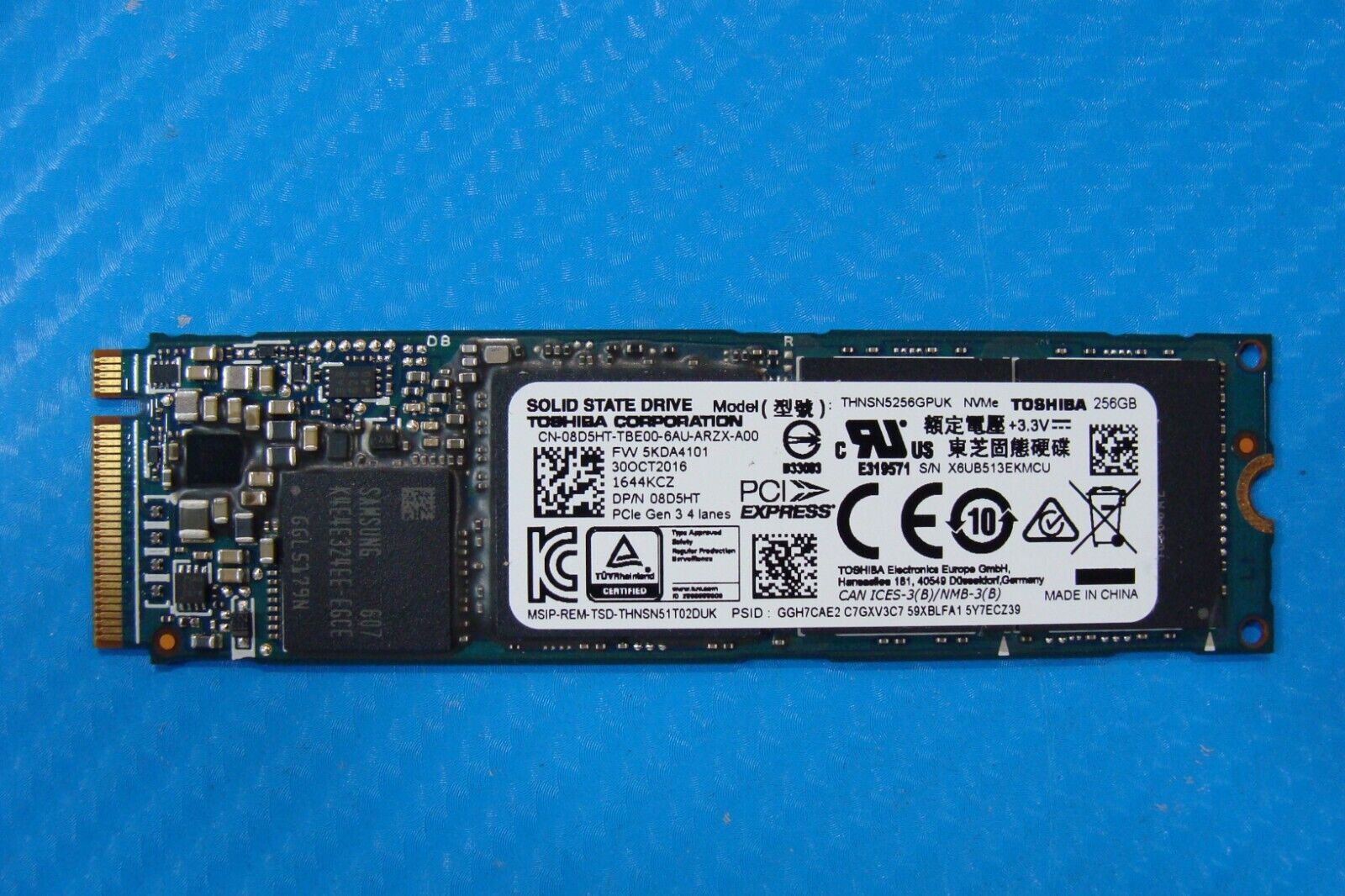 Dell 13 9350 Toshiba 256GB NVMe M.2 SSD Solid State Drive 8D5HT THNSN5256GPUK