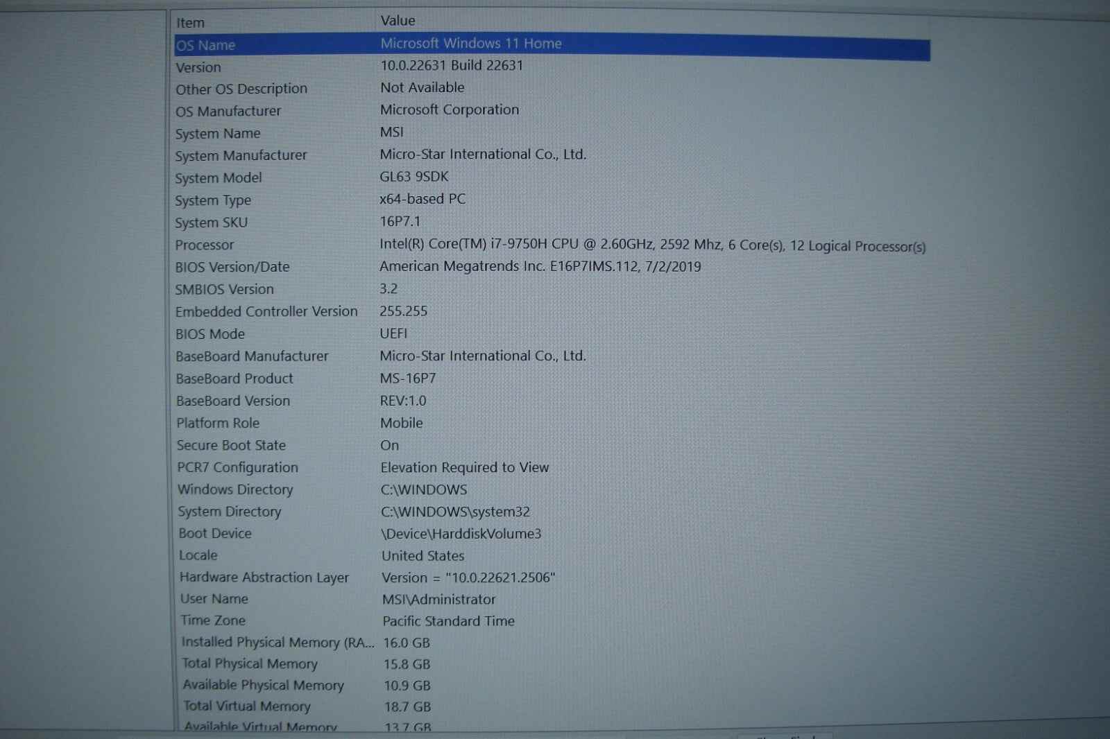 MSI GL63 9SDK 15.6'' FHD i7-9750H 2.6GHz 16GB 512GB/1TB GTRX 1660 Ti Battery 91% - Tested Computer Laptop Parts
