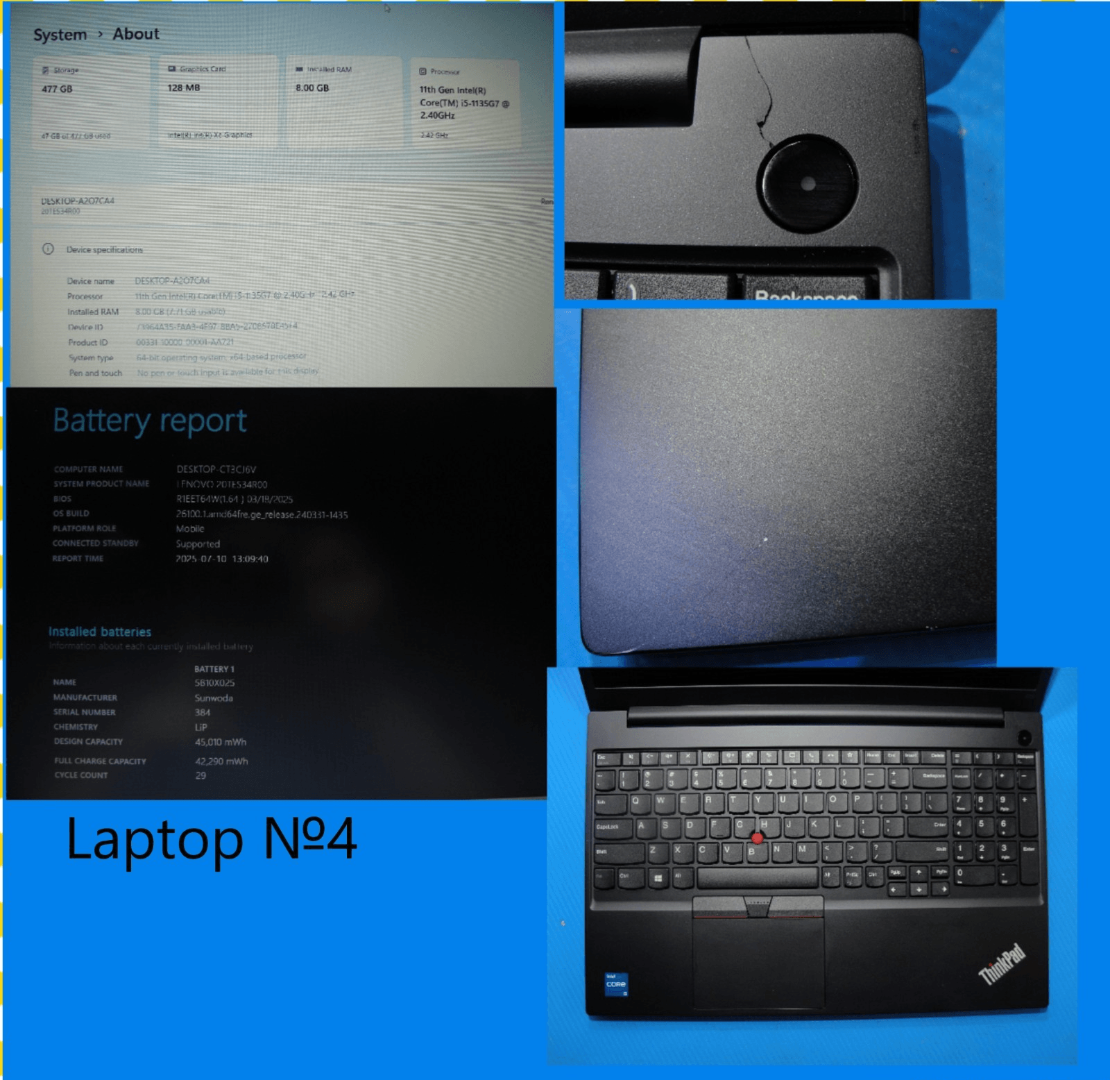 Lenovo ThinkPad E15 Gen 2 15.6”FHD Core i5-1135G7 2.4GHz 8GB SSD Reset 512GB - Tested Computer Laptop Parts