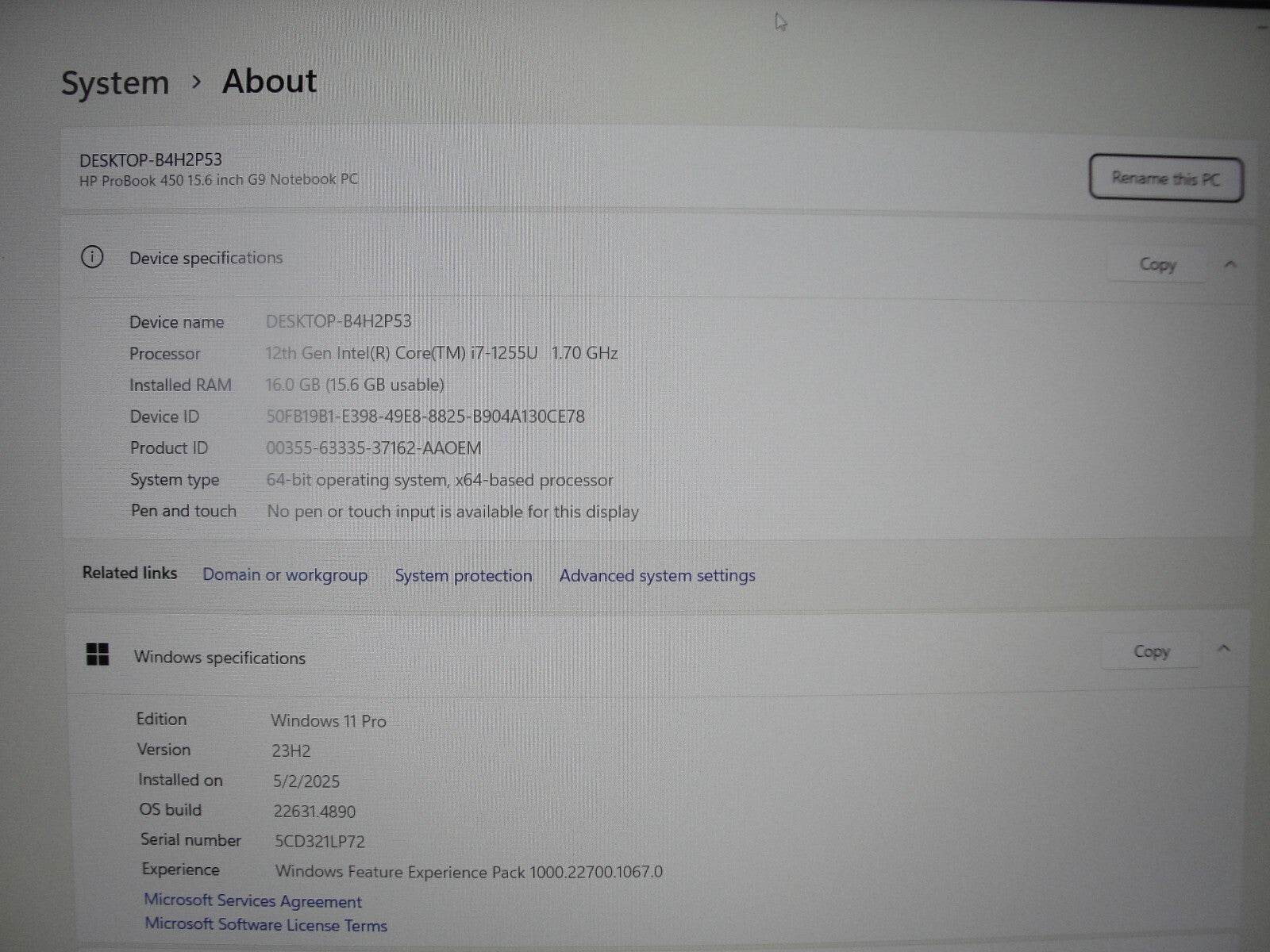 HP ProBook 450 G9 15.6” FHD Intel Core i7-1255U 1.7GHz 16GB 512GB SSD - Tested Computer Laptop Parts