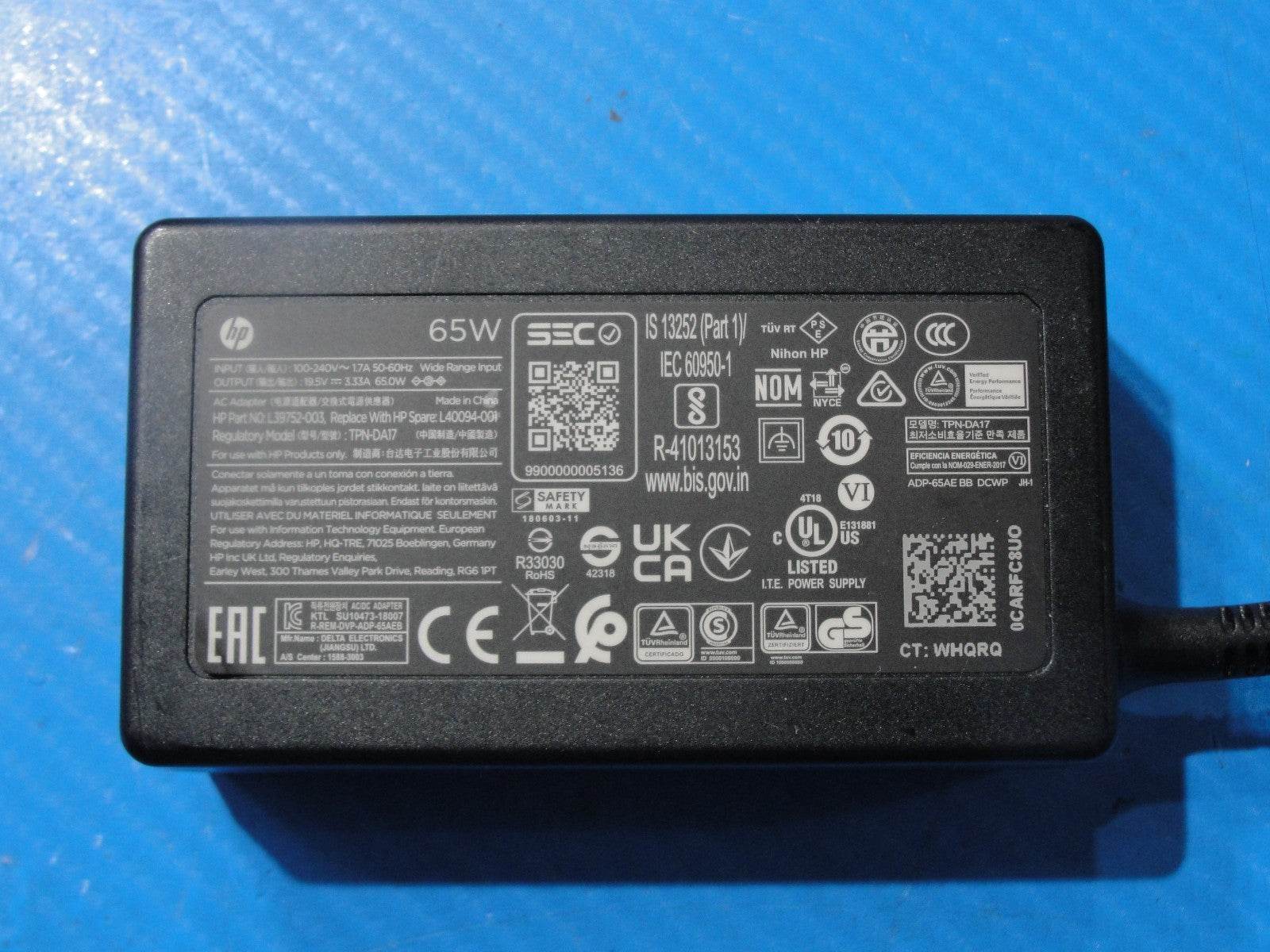 Genuine HP 65W AC Adapter Charger – 19.5V 3.33A – 7.4mm × 5.0mm Black Tip - Tested Computer Laptop Parts