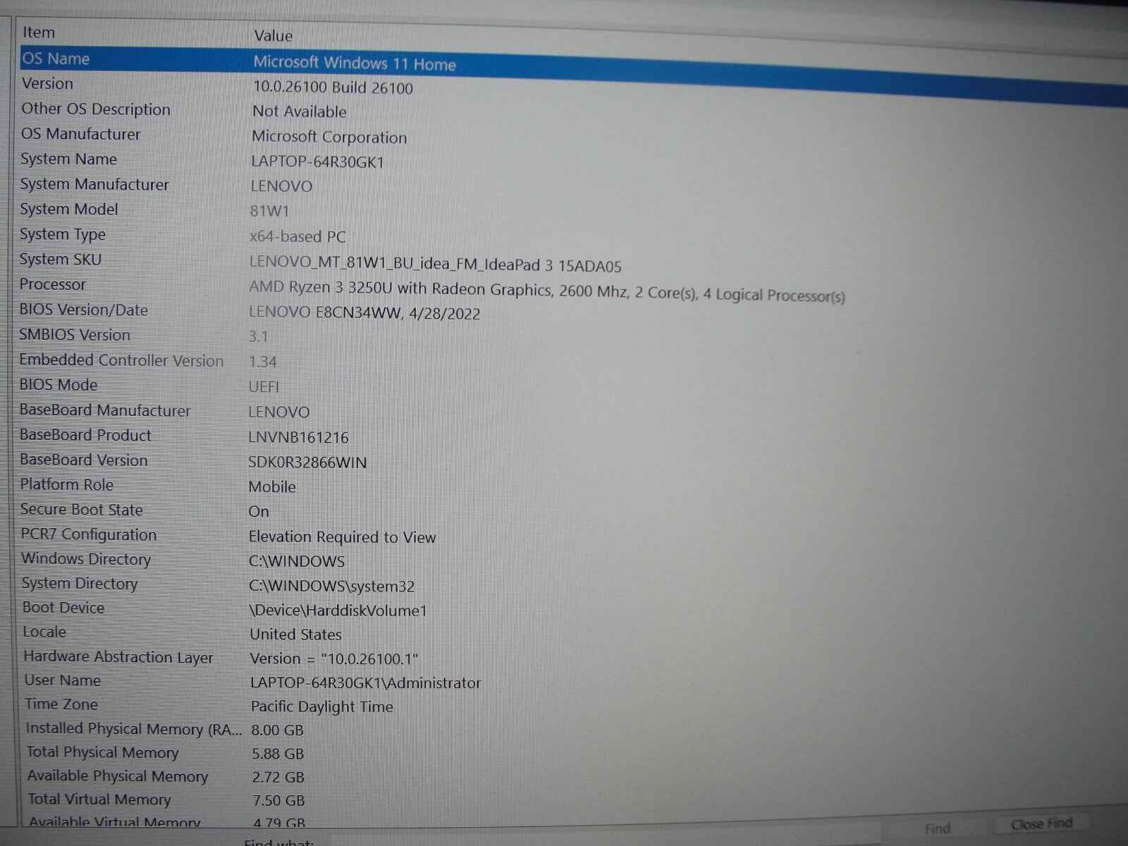 Lenovo IdeaPad 3 15ADA05 15.6” FHD AMD Ryzen 3 3250U 2.6GHz 8GB 128GB SSD - Tested Computer Laptop Parts