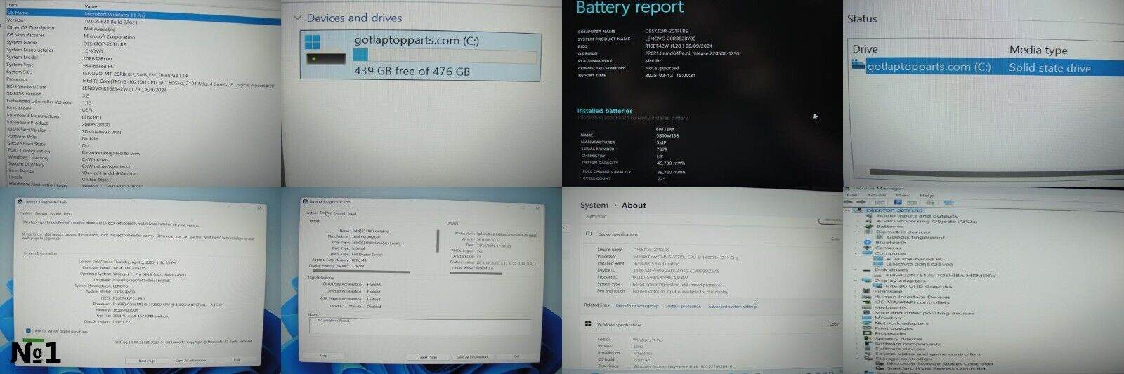 Lenovo ThinkPad E14 Gen 1 14” FHD Intel Core i5-10210U 1.6GHz 16GB SSD 512GB - Tested Computer Laptop Parts