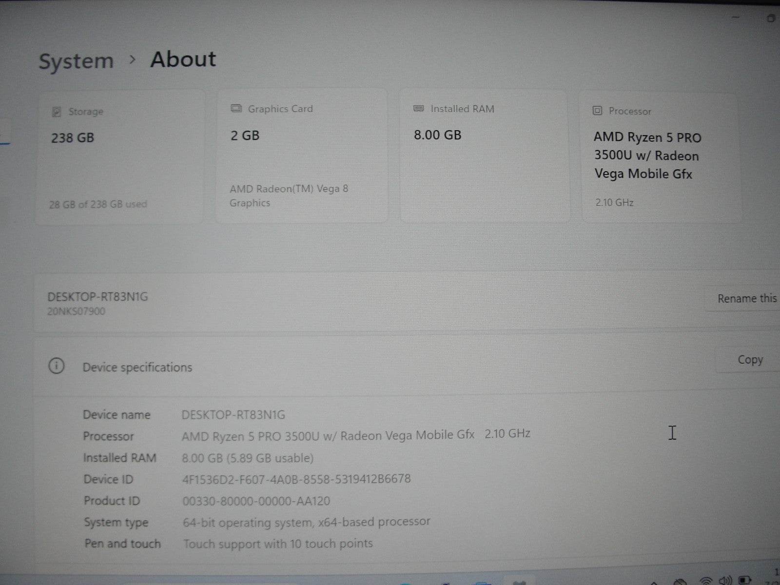 Lenovo ThinkPad T495 14”FHD TOUCH AMD Ryzen 5Pro 3500U 2.1GHz 8GB SSD Reset256GB - Tested Computer Laptop Parts