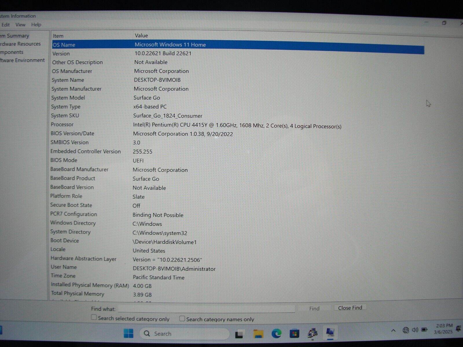 Microsoft Surface Go 1824 10”HD+ Intel Pentium 4415Y 1.6GHz 4GB SSD Reset 128GB - Tested Computer Laptop Parts