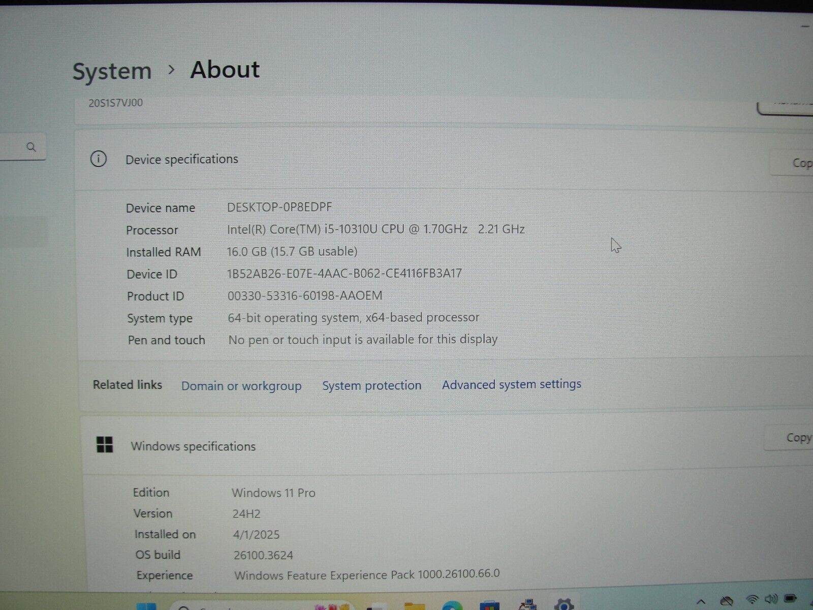 Lenovo ThinkPad T14 Gen 1 14” FHD Intel Core i5-10310U 1.7GHz 16GB SSD 252GB - Tested Computer Laptop Parts