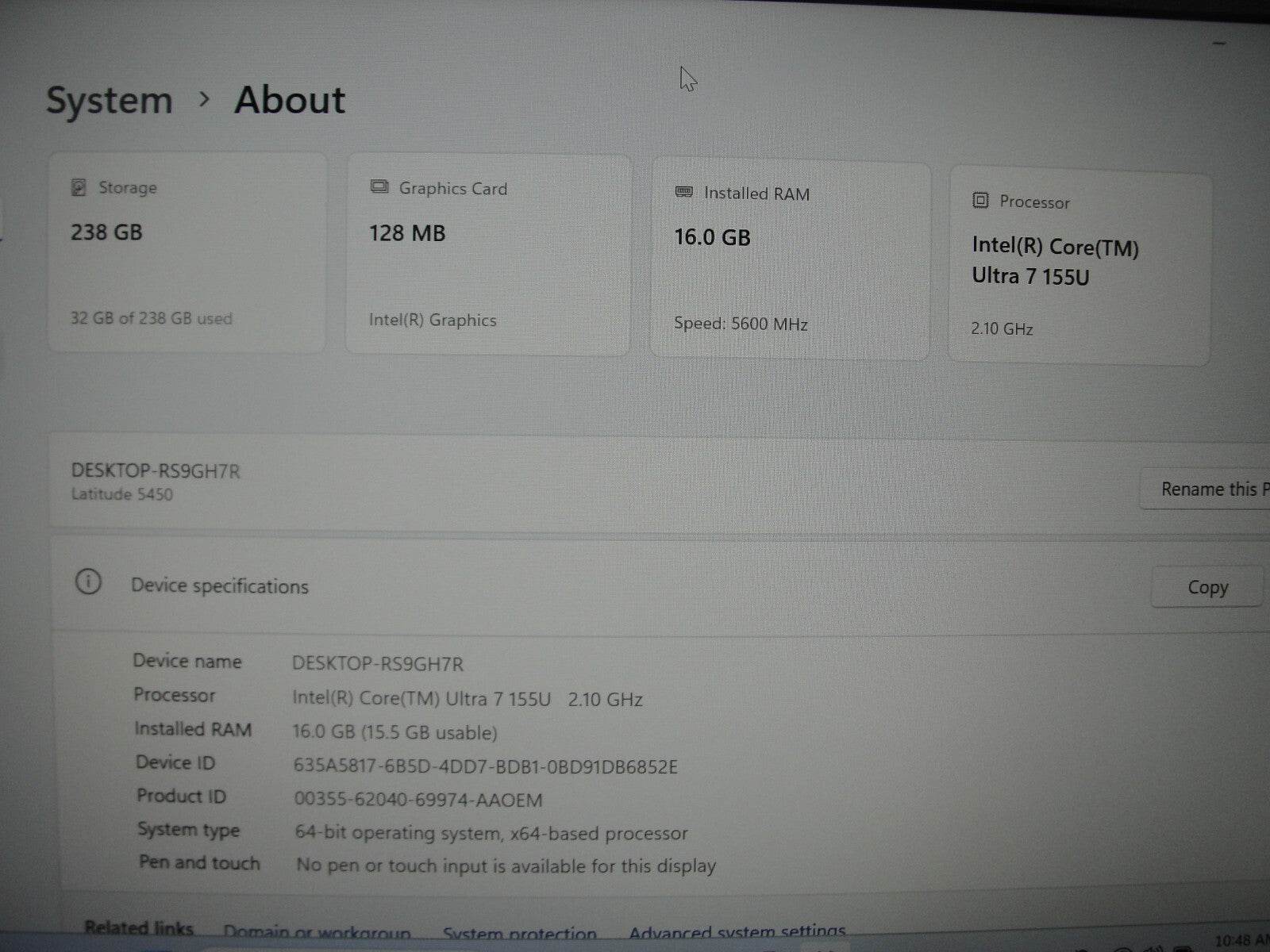 Dell Latitude 5450 14” FHD Core Ultra 7155U 2.1GHz 16GB 256GB SSD Warranty - Tested Computer Laptop Parts