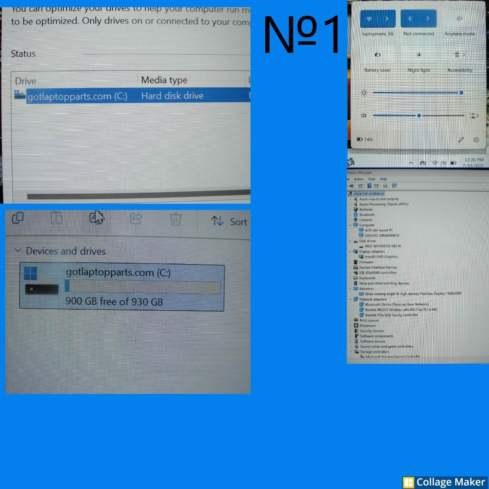 Lenovo ThinkPad E14 14”FHD Intel Core i5-10210U 1.6GHz 8GB HDD Reset 1TB+Charger - Tested Computer Laptop Parts