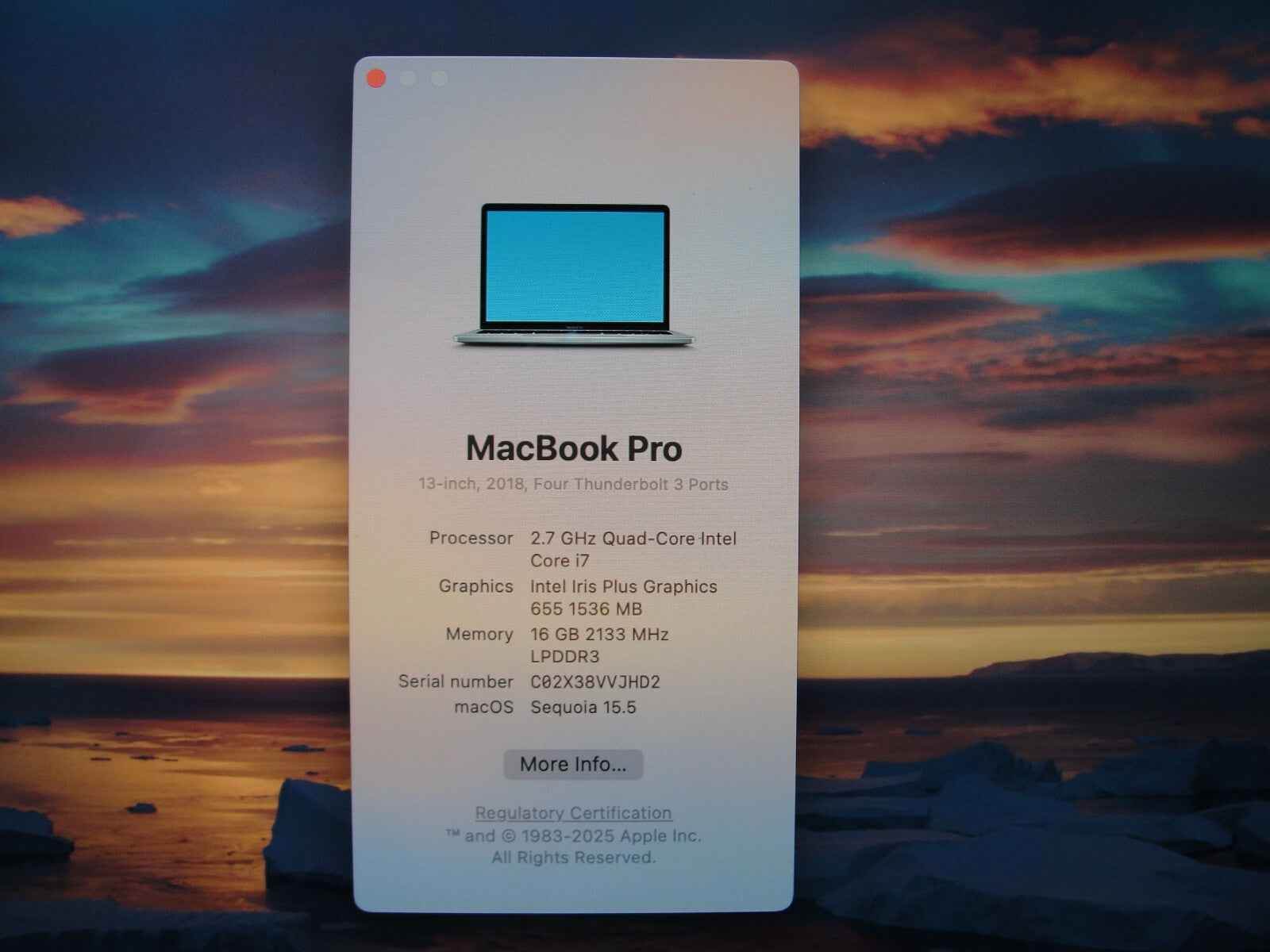 Apple Macbook Pro A1989(2018)/MR9Q2LL/A 13”Retina i7-8559U 2.7GHz 16GB 256GB SSD - Tested Computer Laptop Parts