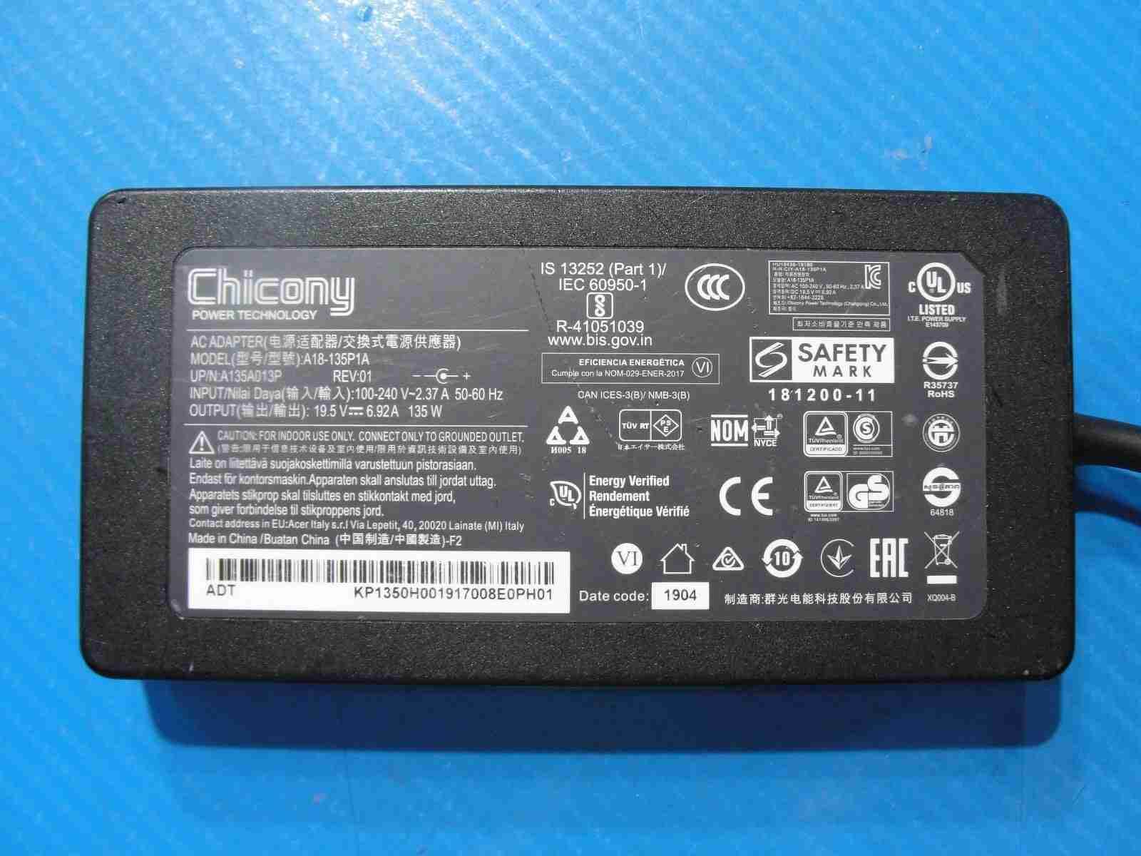 Original Chicony 135W AC Adapter 19.5V 6.92A-5.5×1.7mm Purple Tip(No Center Pin) - Tested Computer Laptop Parts
