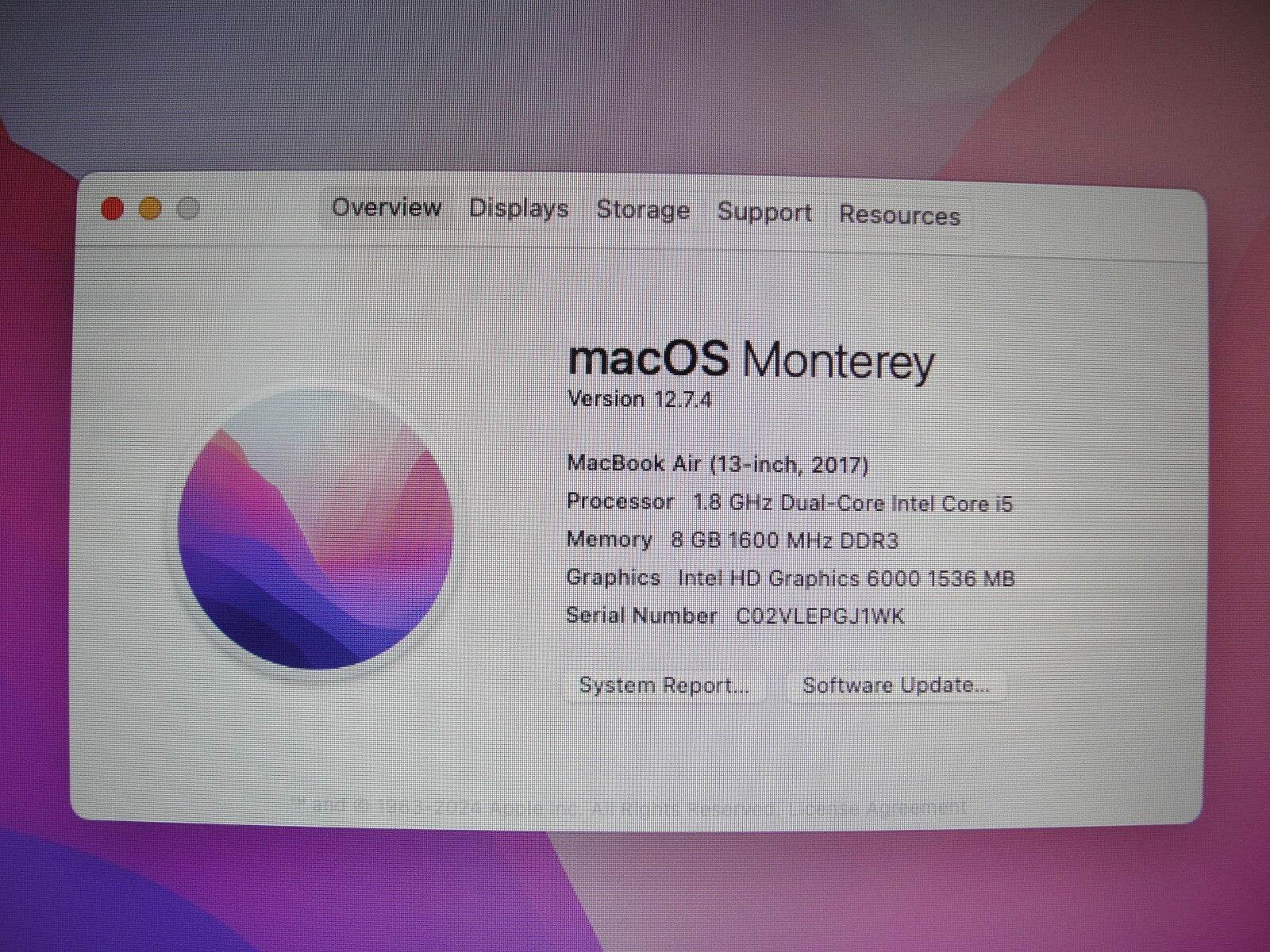 Apple Macbook Air A1466 (2017)13”HD Intel Core i5-5350U 1.8GHz 8GB 128GB SSD - Tested Computer Laptop Parts