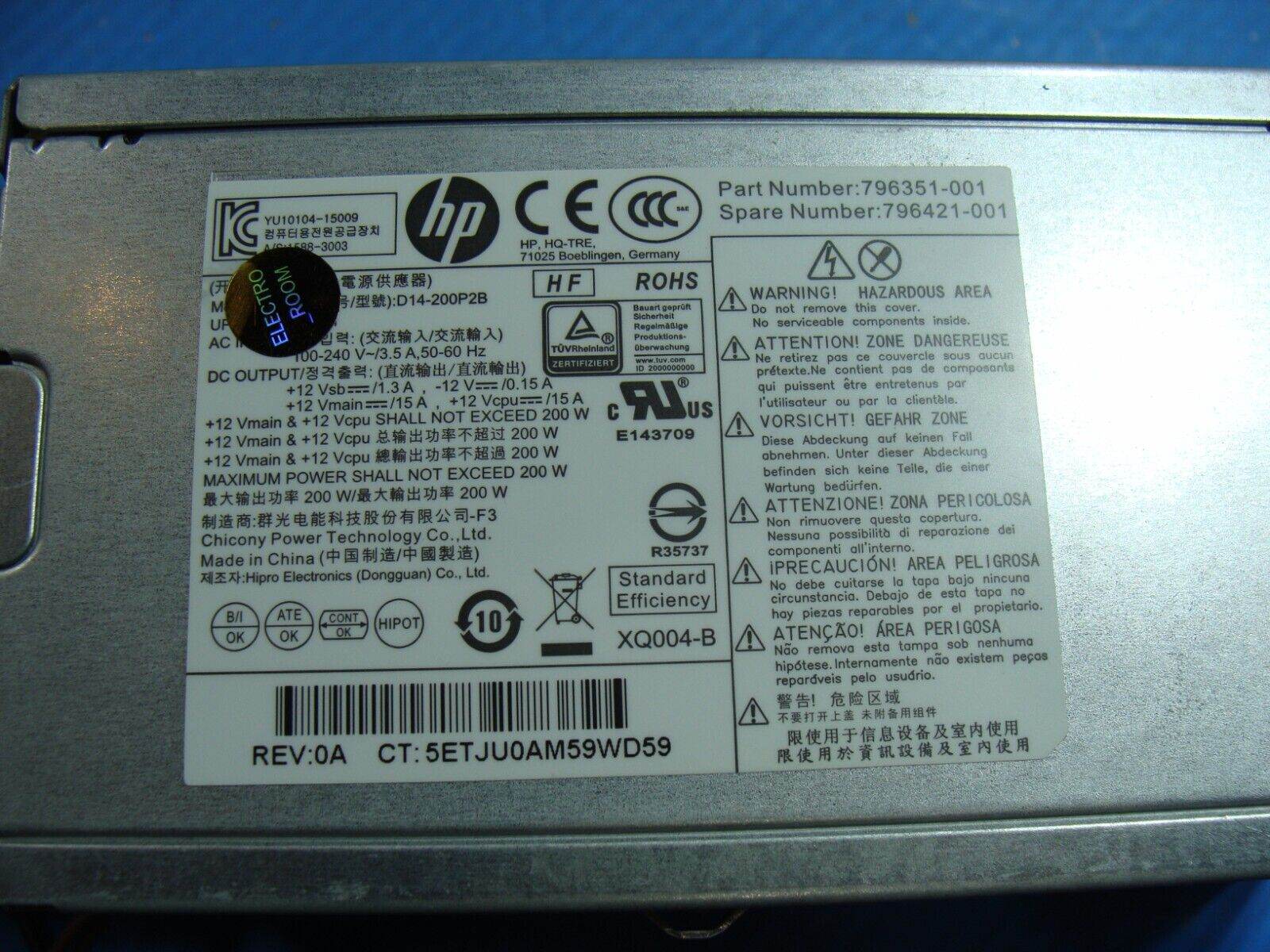 HP ProDesk 600 G2 SFF Desktop 200W Power Supply w/Cable D14-200P2B 796351-001 - Tested Computer Laptop Parts